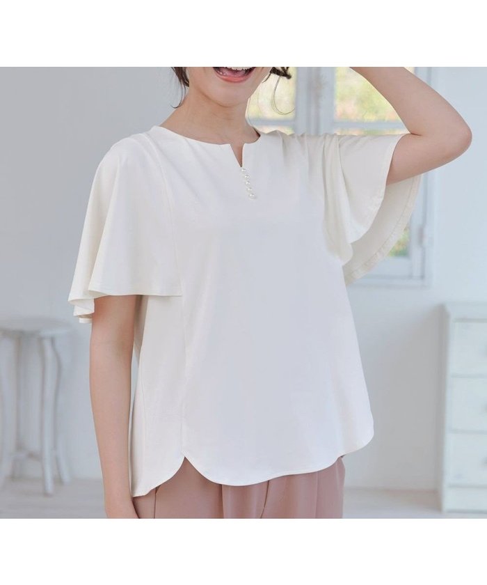 【ティアクラッセ/Tiaclasse】の【洗える】ブラウス見えフレアスリーブカットソー インテリア・キッズ・メンズ・レディースファッション・服の通販 founy(ファニー) https://founy.com/ ファッション Fashion レディースファッション Fashion for Women トップス・カットソー Cut & Sew Tops シャツ・ブラウス・オフィスカジュアル Elegant Blouses & Button-Ups ロングTシャツ・Tシャツ Longline T-Shirts & Tees カットソー・ベーシックTシャツ Cut-and-Sewn Tops / Stretch Tees & Basics ウォッシャブル Machine Washable 春 Spring 洗える Machine Washable カットソー Cut and Sewn Top スリット Slit, Slit Detail スリーブ Sleeve, Long Sleeve / Short Sleeve バタフライ Butterfly, Butterfly Motif パール Pearl, Pearl Accent フレア Flare, Flared ラウンド Round, Round Neck 楽ちん Easy Fit, Comfortable S/S・春夏 SS, Spring/Summer, Warm Season 夏 Summer エレガント 上品 Elegant |ID: prp329100004855250 ipo3291000000035771859