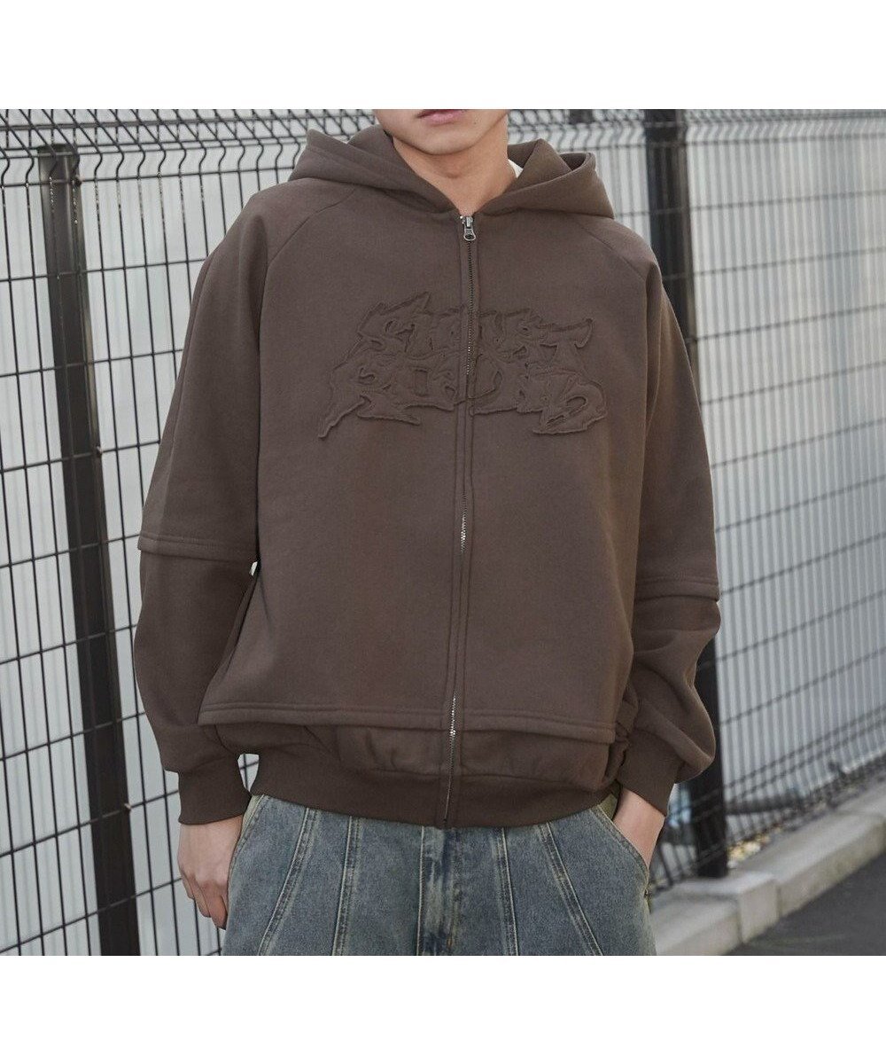 【ウィゴー/WEGO】の【ユニセックス着用ITEM】ダメージアップリケレイヤードZIPパーカー 人気、トレンドファッション・服の通販 founy(ファニー) 　ファッション　Fashion　レディースファッション　Fashion for Women　トップス・カットソー　Cut & Sew Tops　レディースパーカー・カジュアルフーディー　Casual Hoodies & Sweatshirts　インナー　Innerwear　春　Spring　秋　Autumn　切替　Switching, Contrast Panel　スマホ　Smartphone, Mobile Device　ダメージ　Distressed, Destroyed　トレンド　Trend, Trending Now　ハーフ　Half, Half-Length　パーカー　Hoodie, Parka　フロント　Front, Front Design　プリーツ　Pleats, Pleated　冬　Winter / This Winter　S/S・春夏　SS, Spring/Summer, Warm Season　おすすめ　Recommended / Our Picks　夏　Summer　 other-1|ID: prp329100004855264 ipo3291000000035772206