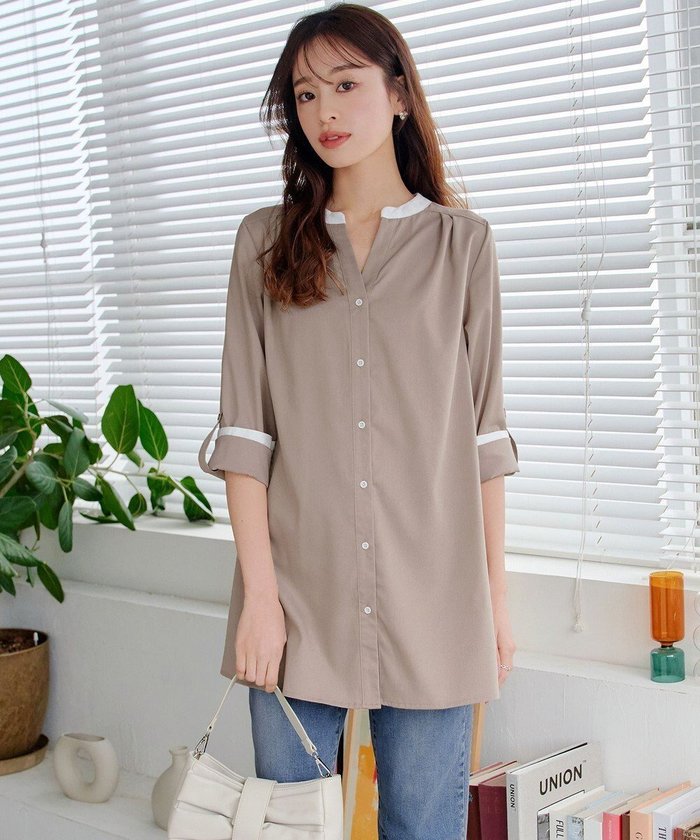 【ティアクラッセ/Tiaclasse】の【洗える】クレリックシャツチュニックブラウス インテリア・キッズ・メンズ・レディースファッション・服の通販 founy(ファニー) https://founy.com/ ファッション Fashion レディースファッション Fashion for Women トップス・カットソー Cut & Sew Tops シャツ・ブラウス・オフィスカジュアル Elegant Blouses & Button-Ups 春 Spring 洗える Machine Washable 秋 Autumn カーディガン Cardigan, Knitwear スタイリッシュ Stylish, Fashionable チュニック Tunic, Long Top 長袖 Long Sleeve, Full Sleeve フェミニン Feminine, Girly フレア Flare, Flared ポケット Pocket, Pocket Detail ロング Long, Long-Length ロールアップ Roll-Up, Cuffed Hem S/S・春夏 SS, Spring/Summer, Warm Season 再入荷 Restock / Back in Stock 夏 Summer エレガント 上品 Elegant 新作・新入荷 New Arrivals / New In |ID: prp329100004855268 ipo3291000000035772373