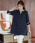 【ティアクラッセ/Tiaclasse】の【洗える】クレリックシャツチュニックブラウス ネイビー×グレージュ|ID: prp329100004855268 ipo3291000000035772382