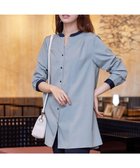 【ティアクラッセ/Tiaclasse】の【洗える】クレリックシャツチュニックブラウス サックス×ネイビー|ID: prp329100004855268 ipo3291000000035772385