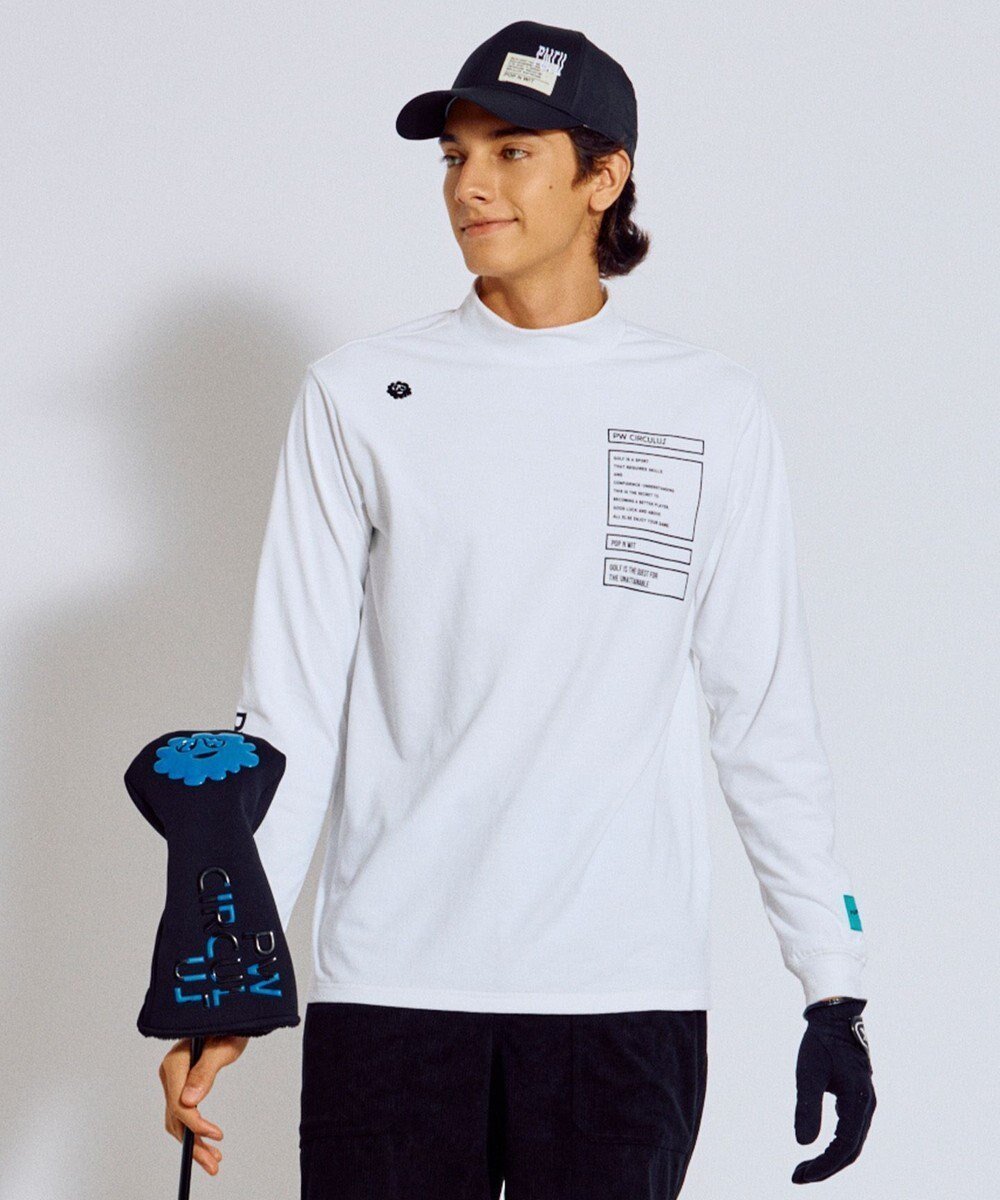 【ピーダブリュサーキュラス/PW CIRCULUS / MEN】の【吸水速乾 / UV遮蔽率99.5% UVカット / ストレッチ】【MEN】ロングスリーブモックT ゴルフ インテリア・キッズ・メンズ・レディースファッション・服の通販 founy(ファニー) 　ファッション　Fashion　メンズファッション　Fashion for Men　トップス・カットソー　Cut & Sew Tops　メンズシャツ　Shirts　秋　Autumn　カットソー　Cut and Sewn Top　吸水　Absorbent, Quick-Dry　シンプル　Simple, Minimal　ストレッチ　Stretch, Stretchy Fabric　プリント　Print, Printed Pattern　モノトーン　Monotone, Black and White　ロング　Long, Long-Length　A/W・秋冬　Autumn/Winter　夏　Summer　ゴルフ　Golf　2025年　2025　2025-2026秋冬・A/W　Autumn/Winter 2025–26 AW25–26　ホワイト系|ID: prp329100004855549 ipo3291000000035789020
