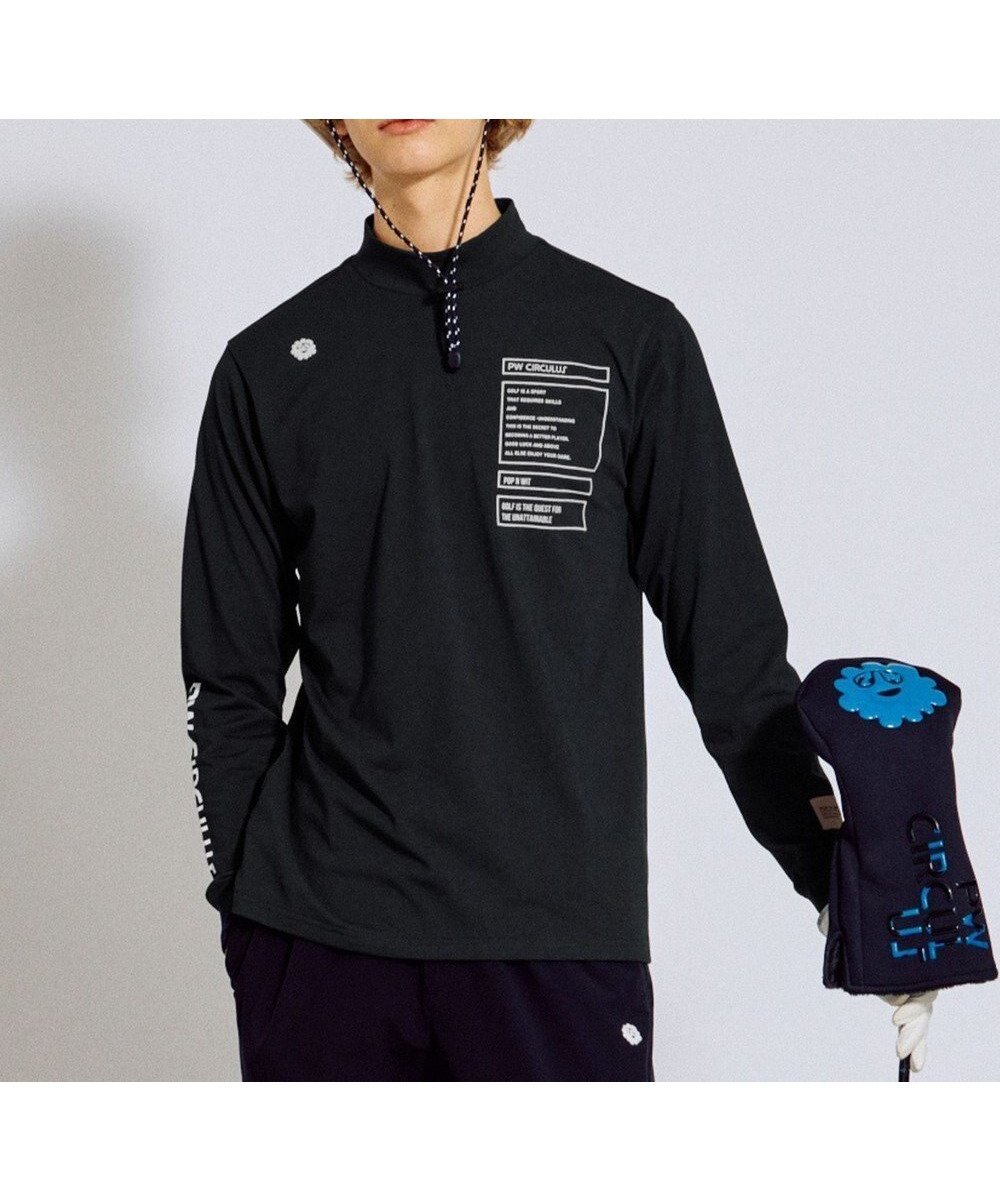 【ピーダブリュサーキュラス/PW CIRCULUS / MEN】の【吸水速乾 / UV遮蔽率99.5% UVカット / ストレッチ】【MEN】ロングスリーブモックT ゴルフ インテリア・キッズ・メンズ・レディースファッション・服の通販 founy(ファニー) 　ファッション　Fashion　メンズファッション　Fashion for Men　トップス・カットソー　Cut & Sew Tops　メンズシャツ　Shirts　秋　Autumn　カットソー　Cut and Sewn Top　吸水　Absorbent, Quick-Dry　シンプル　Simple, Minimal　ストレッチ　Stretch, Stretchy Fabric　プリント　Print, Printed Pattern　モノトーン　Monotone, Black and White　ロング　Long, Long-Length　A/W・秋冬　Autumn/Winter　夏　Summer　ゴルフ　Golf　2025年　2025　2025-2026秋冬・A/W　Autumn/Winter 2025–26 AW25–26　ブラック系|ID: prp329100004855549 ipo3291000000035789022