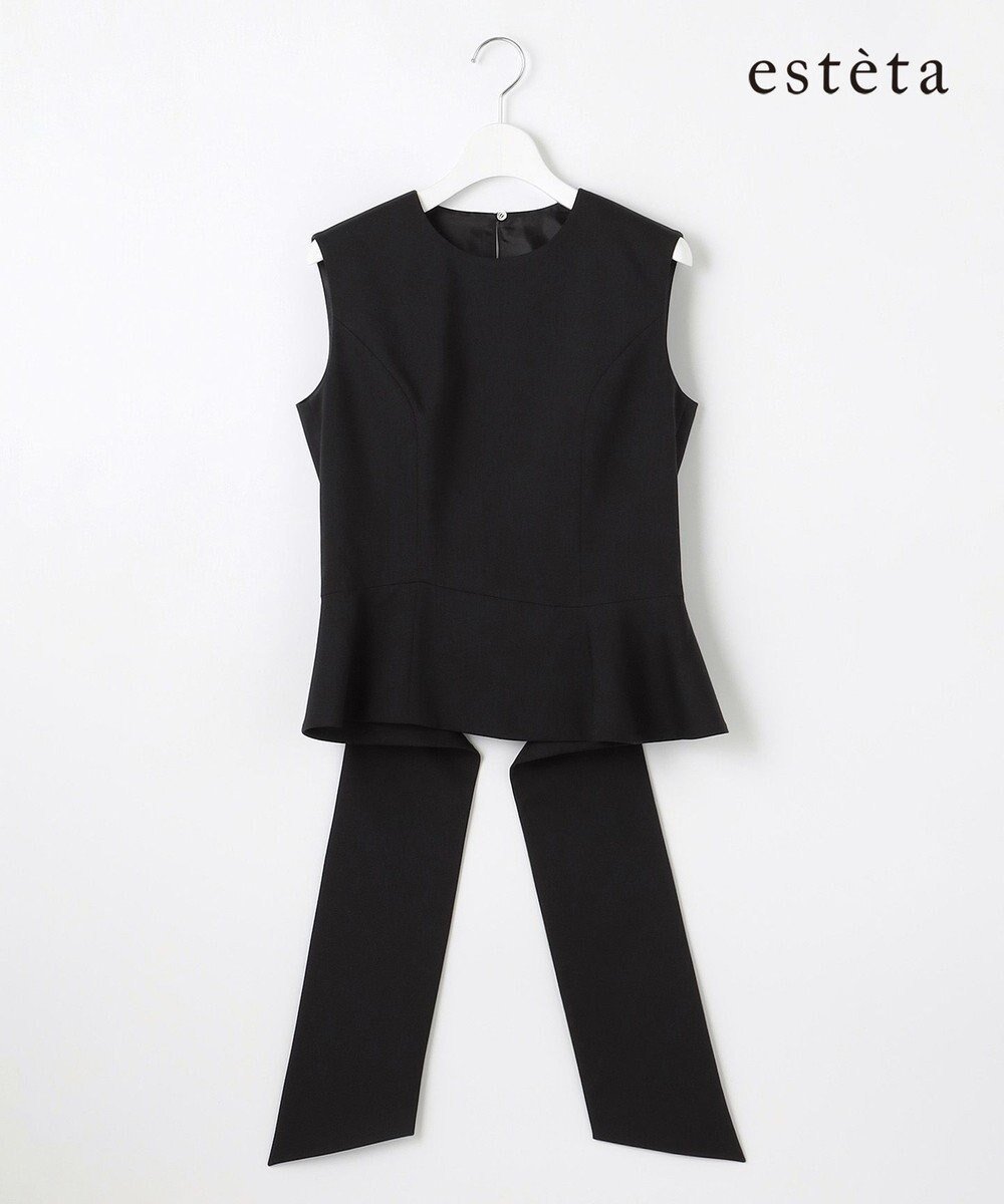 【23区/NIJYUSANKU】の【エステータ】ライトダブルクロス バックリボン ペプラムトップス インテリア・キッズ・メンズ・レディースファッション・服の通販 founy(ファニー) 　ファッション　Fashion　レディースファッション　Fashion for Women　トップス・カットソー　Cut & Sew Tops　シャツ・ブラウス・オフィスカジュアル　Elegant Blouses & Button-Ups　セットアップ　Set-Up, Coordinated Outfit　ヘムライン　Hemline, Bottom Cut　ペプラム　Peplum, Flared Hem　ボトム　Bottoms, Lower Wear　リボン　Ribbon, Bow　A/W・秋冬　Autumn/Winter　冬　Winter / This Winter　おすすめ　Recommended / Our Picks　ブラック|ID: prp329100004856450 ipo3291000000035812833