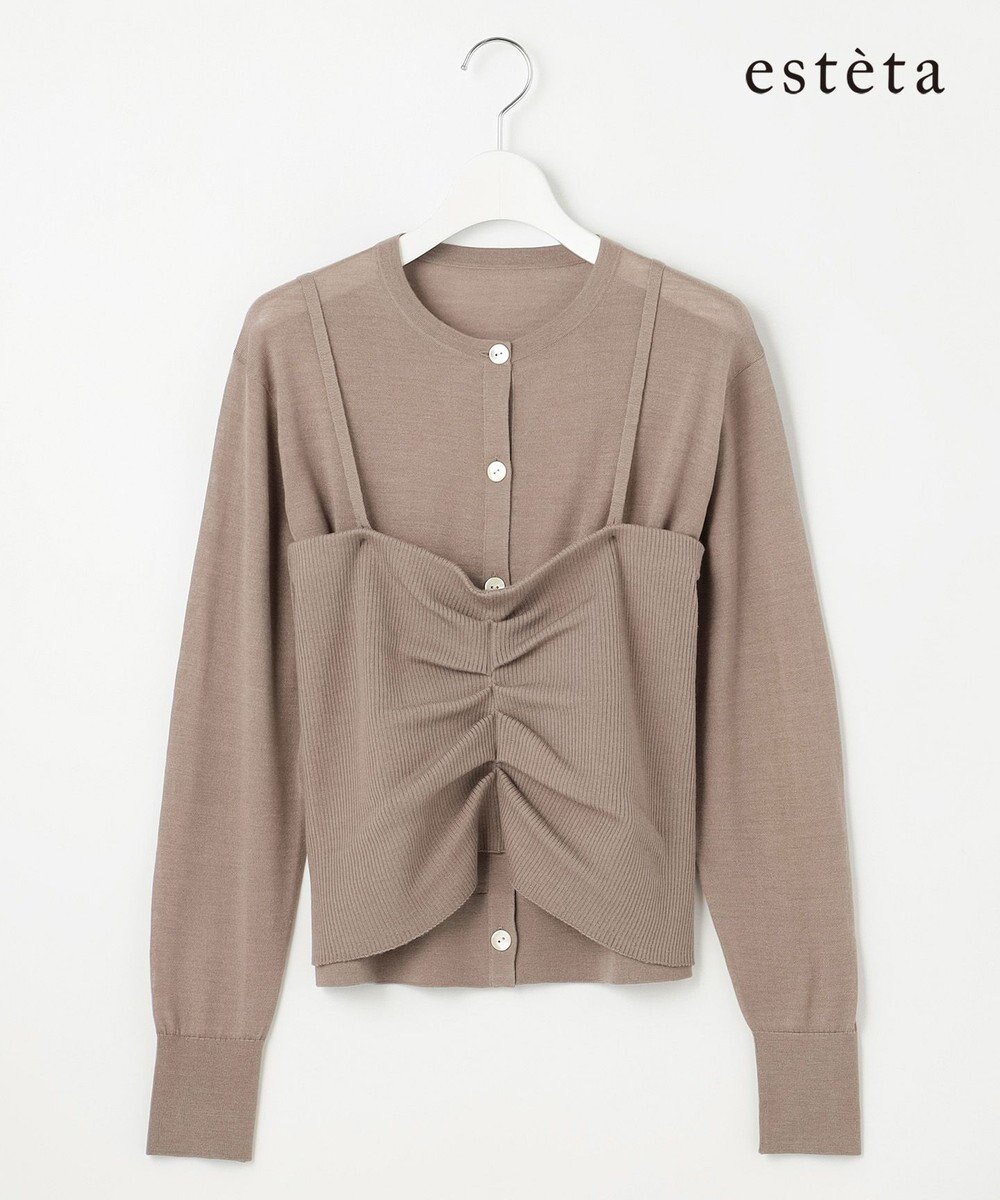 【23区/NIJYUSANKU】の【エステータ】ビスチェカーディガン インテリア・キッズ・メンズ・レディースファッション・服の通販 founy(ファニー) 　ファッション　Fashion　レディースファッション　Fashion for Women　トップス・カットソー　Cut & Sew Tops　カーディガン・羽織り　Layered Style Cardigans　ビスチェ　Bustiers & Corset Tops / Layered Bustier Style　カーディガン　Cardigan, Knitwear　シルク　Silk, 100% Silk　ビスチェ　Bustier, Corset Top　A/W・秋冬　Autumn/Winter　おすすめ　Recommended / Our Picks　モカブラウン|ID: prp329100004857042 ipo3291000000035835296
