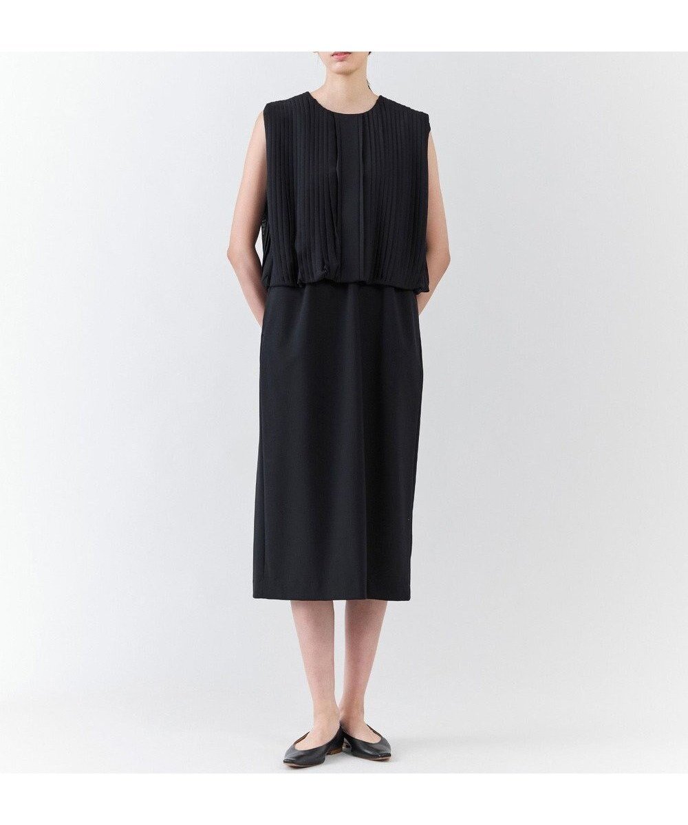 【23区/NIJYUSANKU】の【エステータ】ウールトロドライストレッチ プリーツコンビ ワンピース インテリア・キッズ・メンズ・レディースファッション・服の通販 founy(ファニー) 　ファッション　Fashion　レディースファッション　Fashion for Women　ワンピース　Dresses　冬　Winter / This Winter　コンビ　Combo, Combination Style　ストレッチ　Stretch, Stretchy Fabric　ドッキング　Docking, Mixed Material　ノースリーブ　Sleeveless, No-Sleeve　ブラウジング　Blouson Silhouette, Cinched Waist　プリーツ　Pleats, Pleated　A/W・秋冬　Autumn/Winter　ブラック|ID: prp329100004857047 ipo3291000000035835370