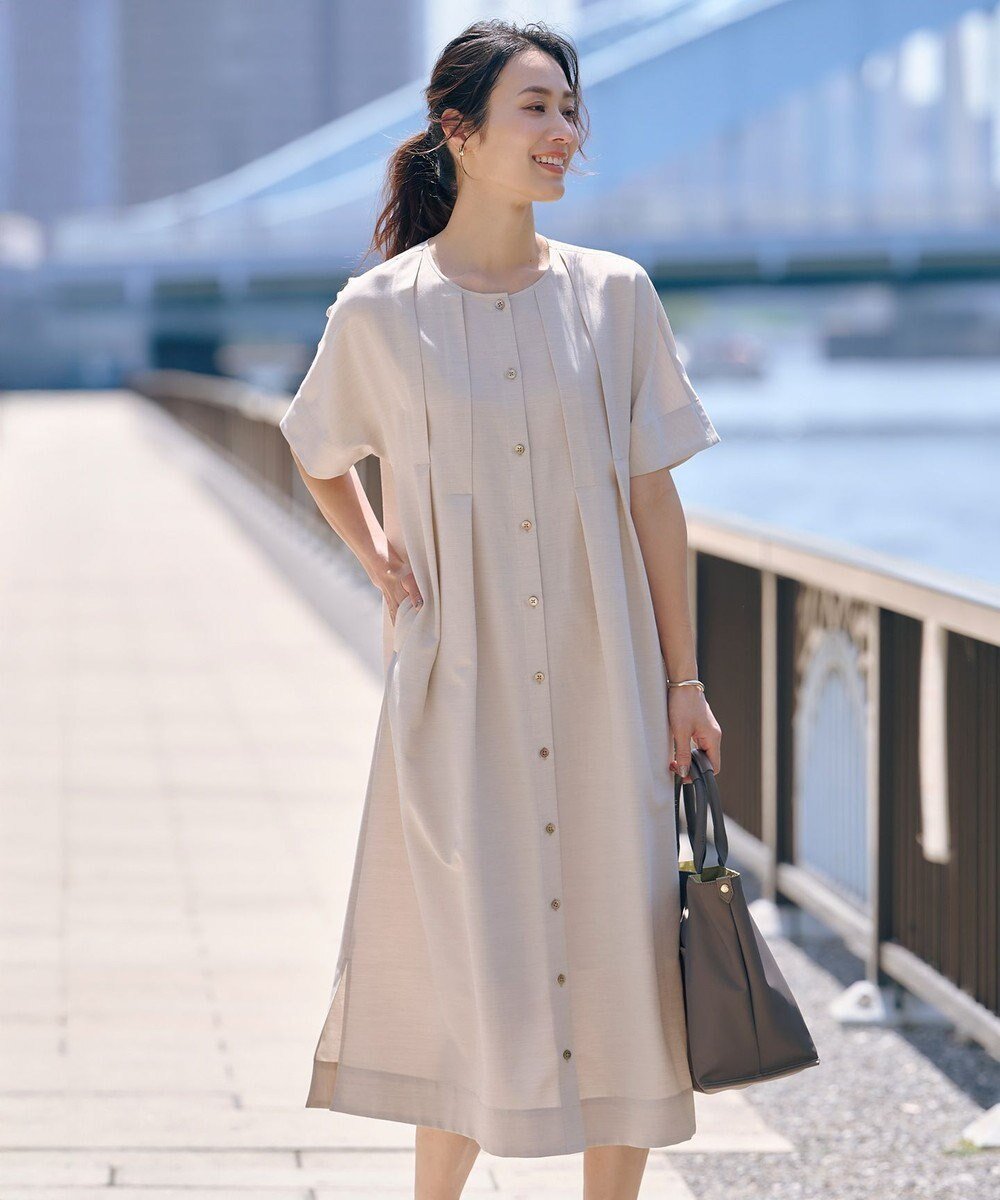 【ジェイ プレス/J.PRESS】の【洗える・接触冷感】ライトタンブラー ワンピース インテリア・キッズ・メンズ・レディースファッション・服の通販 founy(ファニー) 　ファッション　Fashion　レディースファッション　Fashion for Women　ワンピース　Dresses　春　Spring　洗える　Machine Washable　ストレート　Straight, Straight Cut　タンブラー　Tumbler, Travel Mug　ネップ　Nepp, Slub Yarn　フレア　Flare, Flared　フロント　Front, Front Design　半袖　Short Sleeve, Half Sleeve　羽織　Haori, Light Jacket　ロング　Long, Long-Length　S/S・春夏　SS, Spring/Summer, Warm Season　おすすめ　Recommended / Our Picks　夏　Summer　ベージュ系|ID: prp329100004857261 ipo3291000000035845261