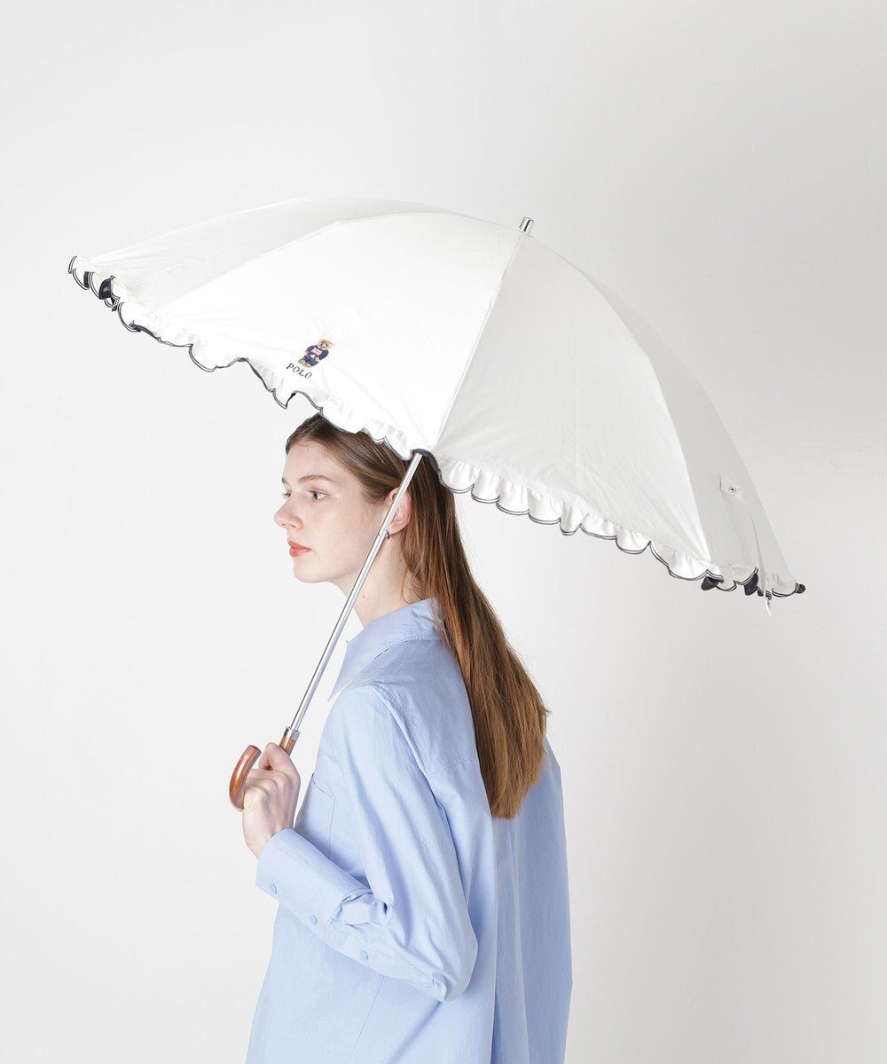 【ムーンバット/MOONBAT】の【WEB限定/遮光率100%/遮熱/UV】POLO RALPH LAUREN(ポロ ラルフローレン)晴雨兼用日傘 ワンポイント ポロベア刺繍 フリル 折りたたみ傘 長折タイプ インテリア・キッズ・メンズ・レディースファッション・服の通販 founy(ファニー) ファッション Fashion レディースファッション Fashion for Women レイングッズ・傘・晴雨兼用傘 Umbrellas & Rain Gear アイビー Ivy Pattern 傘 Umbrella, Parasol スカラップ Scallop, Scalloped Edge ニューヨーク New York, NYC Style フリル Frill, Ruffle 日傘 Parasol, UV Umbrella ワンポイント One Point, Statement Accent オフホワイト|ID: prp329100004857439 ipo3291000000035850675
