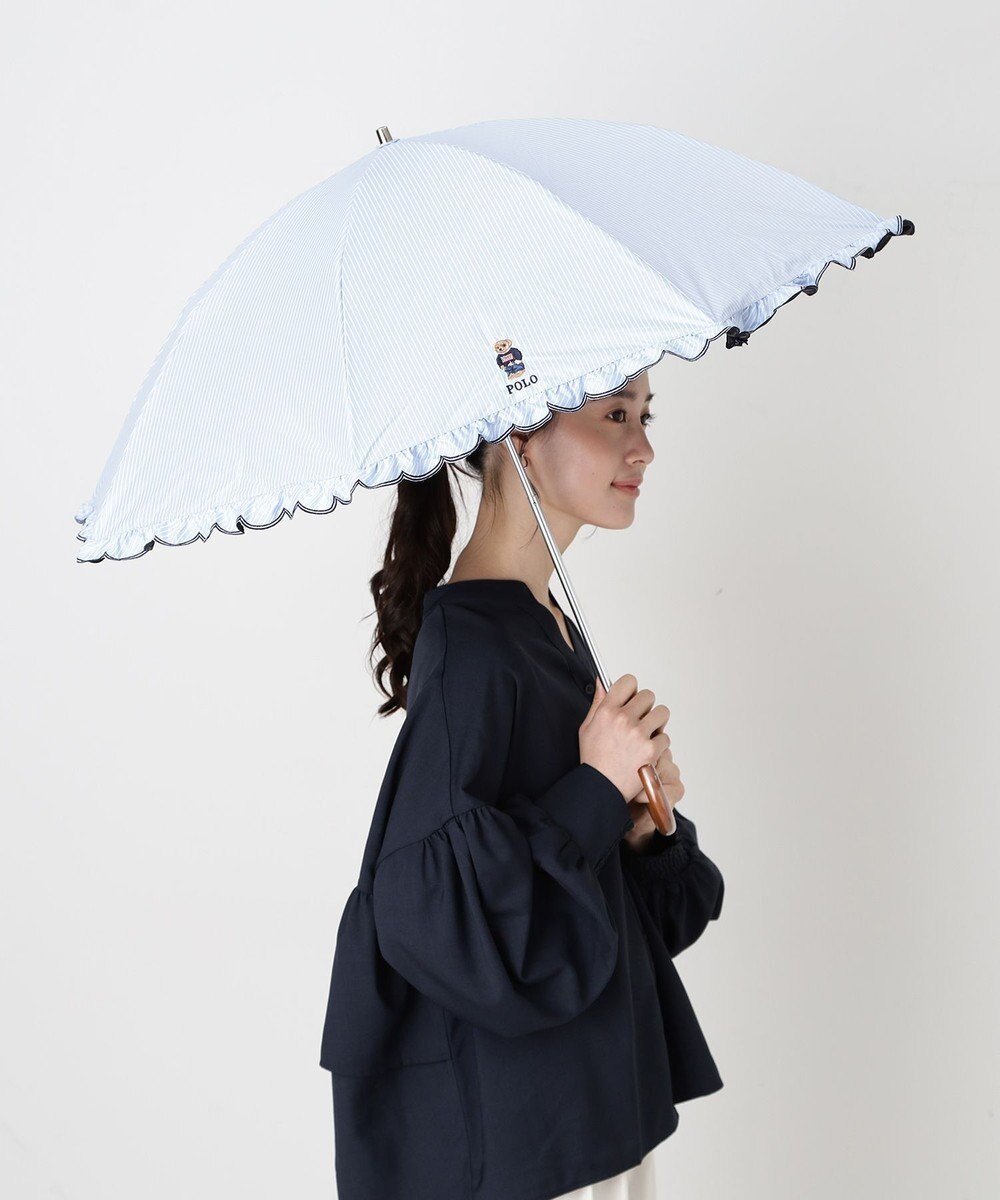 【ムーンバット/MOONBAT】の【WEB限定/遮光率100%/遮熱/UV】POLO RALPH LAUREN(ポロ ラルフローレン)晴雨兼用日傘 ワンポイント ポロベア刺繍 フリル 折りたたみ傘 長折タイプ インテリア・キッズ・メンズ・レディースファッション・服の通販 founy(ファニー) ファッション Fashion レディースファッション Fashion for Women レイングッズ・傘・晴雨兼用傘 Umbrellas & Rain Gear アイビー Ivy Pattern 傘 Umbrella, Parasol スカラップ Scallop, Scalloped Edge ニューヨーク New York, NYC Style フリル Frill, Ruffle 日傘 Parasol, UV Umbrella ワンポイント One Point, Statement Accent サックスブルーストライプ|ID: prp329100004857439 ipo3291000000035850678