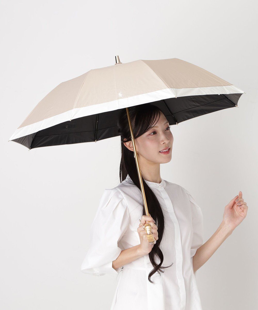 【ムーンバット/MOONBAT】の【WEB限定/遮光率100%/遮熱/UV】POLO RALPH LAUREN(ポロ ラルフローレン)晴雨兼用日傘 ポロポニー ワンポイント刺繍 バイカラー 折りたたみ傘 楽折 インテリア・キッズ・メンズ・レディースファッション・服の通販 founy(ファニー) 　ファッション　Fashion　レディースファッション　Fashion for Women　レイングッズ・傘・晴雨兼用傘　Umbrellas & Rain Gear　アイビー　Ivy Pattern　傘　Umbrella, Parasol　シンプル　Simple, Minimal　トレンド　Trend, Trending Now　ニューヨーク　New York, NYC Style　日傘　Parasol, UV Umbrella　リュクス　Luxury, Elegant, High-End, Chic　ワンポイント　One Point, Statement Accent　ベージュ×オフ|ID: prp329100004857441 ipo3291000000035850725