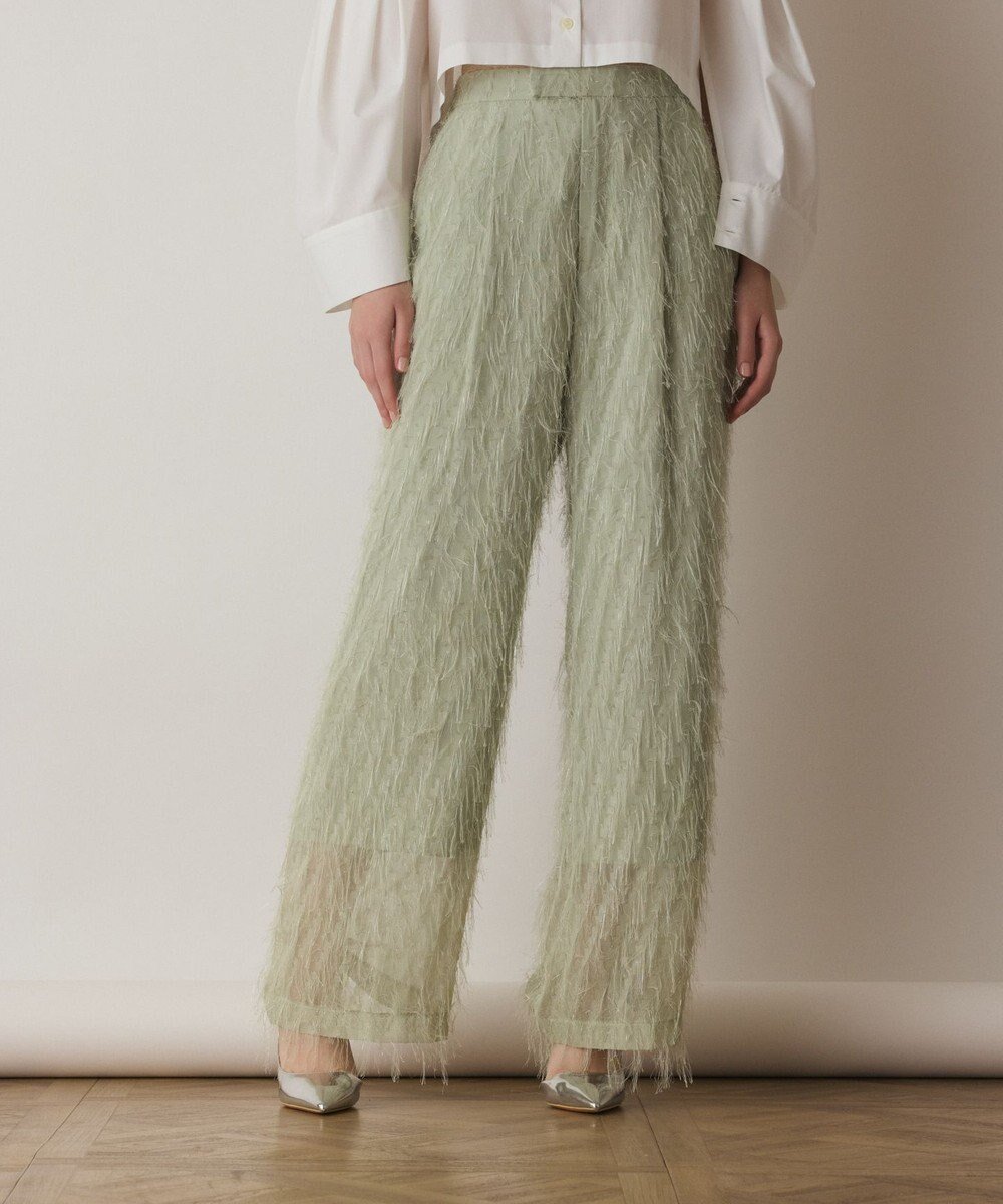 【グレース コンチネンタル/GRACE CONTINENTAL】のフリンジワンタックパンツ インテリア・キッズ・メンズ・レディースファッション・服の通販 founy(ファニー) 　ファッション　Fashion　レディースファッション　Fashion for Women　パンツ　Pants & Trousers　おすすめ　Recommended / Our Picks　インナー　Innerwear　サロペット　Overalls, Salopette　フリンジ　Fringe, Tassel　リラックス　Relax, Relaxed Fit　ワイド　Wide, Wide Fit　夏　Summer　春　Spring　S/S・春夏　SS, Spring/Summer, Warm Season　グリーン|ID: prp329100004857628 ipo3291000000035869304