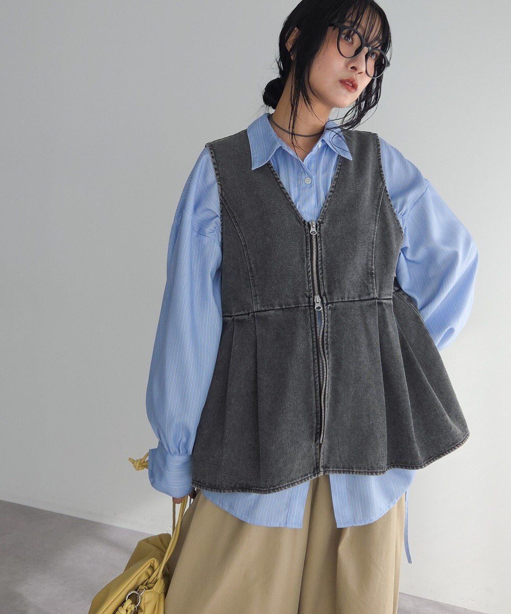 【グリーンパークス/Green Parks】のデニムペプラムジレ インテリア・キッズ・メンズ・レディースファッション・服の通販 founy(ファニー) 　ファッション　Fashion　レディースファッション　Fashion for Women　アウター　Coat / Outerwear Collection　トップス・カットソー　Cut & Sew Tops　ベスト&ジレ / 重ね着スタイル　Vests & Gilets　おすすめ　Recommended / Our Picks　デニム　Denim, Jeans Material　フェミニン　Feminine, Girly　ベスト　Vest, Waistcoat　ペプラム　Peplum, Flared Hem　ポケット　Pocket, Pocket Detail　ワイド　Wide, Wide Fit　夏　Summer　春　Spring　S/S・春夏　SS, Spring/Summer, Warm Season　Black|ID: prp329100004857721 ipo3291000000035871779