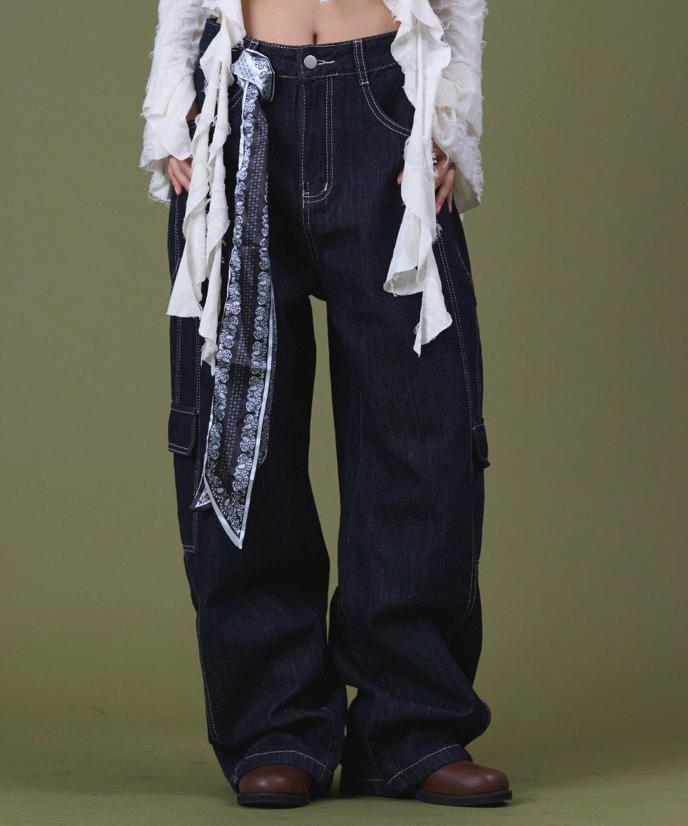 【ウィゴー/WEGO】のバンダナ付きリジットワイドデニム 人気、トレンドファッション・服の通販 founy(ファニー) 　ファッション　Fashion　レディースファッション　Fashion for Women　パンツ　Pants & Trousers　デニムパンツ・ジーンズ・美脚デニム　Denim Jeans & Pants　春　Spring　秋　Autumn　ショート　Short, Short Length　シンプル　Simple, Minimal　スマホ　Smartphone, Mobile Device　デニム　Denim, Jeans Material　トレンド　Trend, Trending Now　バンダナ　Bandana, Head Scarf　ワイド　Wide, Wide Fit　冬　Winter / This Winter　A/W・秋冬　Autumn/Winter　おすすめ　Recommended / Our Picks　夏　Summer　 other-1|ID: prp329100004857749 ipo3291000000035872186