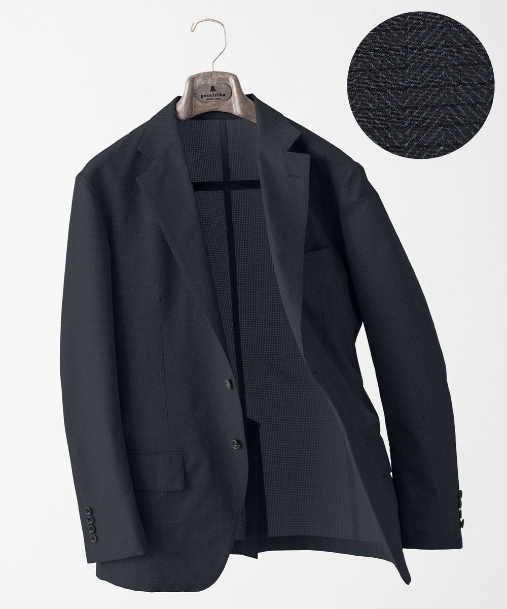 【五大陸/gotairiku / MEN】の圧倒的清涼感・8つの夏機能【接触冷感/通気性/軽量/撥水…等】クールドッツ セットアップジャケット_ヘリンボーンプリント(25年モデル) インテリア・キッズ・メンズ・レディースファッション・服の通販 founy(ファニー) 　ファッション　Fashion　メンズファッション　Fashion for Men　アウター　Men's Coats Outerwear　テーラードジャケット　Tailored Jackets & Blazers　ウォッシャブル　Machine Washable　春　Spring　腕時計　Wristwatch　コンパクト　Compact, Small Size　軽量　Lightweight, Ultra Light　ジャケット　Jacket, Outerwear　スタイリッシュ　Stylish, Fashionable　ストライプ　Stripe, Striped Pattern　ストレッチ　Stretch, Stretchy Fabric　スーツ　Suit, Formalwear　セットアップ　Set-Up, Coordinated Outfit　定番　Standard, Basic Item　プリント　Print, Printed Pattern　無地　Plain, Solid Color　S/S・春夏　SS, Spring/Summer, Warm Season　夏　Summer　ビジネス 仕事 通勤　Business / Work / Commuting　ネイビー_ヘリンボーン柄|ID: prp329100004858020 ipo3291000000035888100