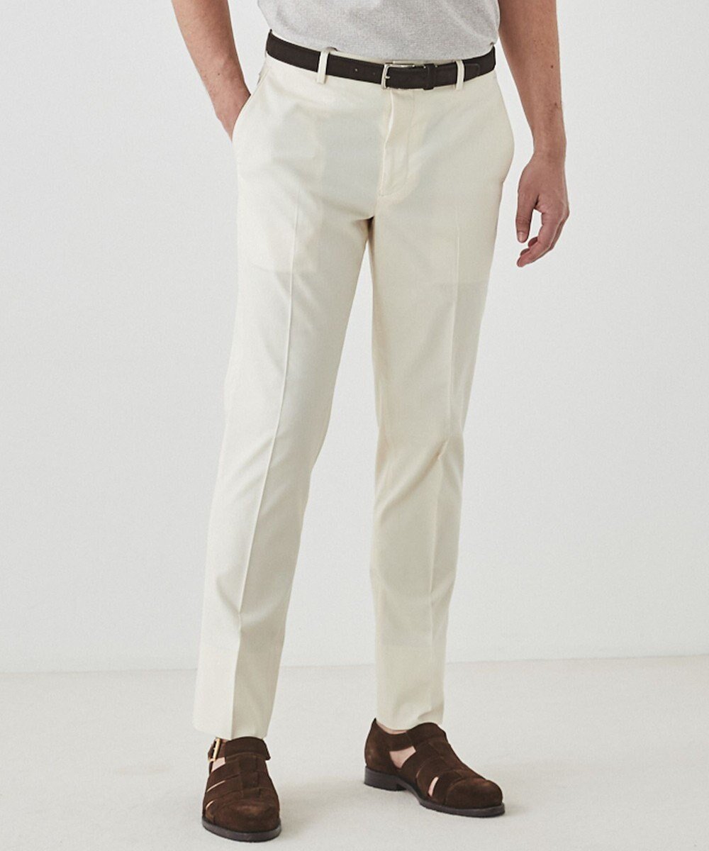 【五大陸/gotairiku / MEN】の仕事で着られる綿パン【吸水速乾/ストレッチ/折り目加工】クールマックスコットンパンツ_ノータック(25年モデル) インテリア・キッズ・メンズ・レディースファッション・服の通販 founy(ファニー) 　ファッション　Fashion　メンズファッション　Fashion for Men　ボトムス　Bottoms　春　Spring　クール　Cool, Chic　吸水　Absorbent, Quick-Dry　鹿の子　Piqué, Kanoko Fabric　シャンブレー　Chambray, Denim-Like Fabric　ジャケット　Jacket, Outerwear　ストレッチ　Stretch, Stretchy Fabric　スマート　Smart, Elegant　スリット　Slit, Slit Detail　スリム　Slim, Slim Fit　ドレス　Dress, One-Piece　人気　Popular, Best Seller　ポケット　Pocket, Pocket Detail　S/S・春夏　SS, Spring/Summer, Warm Season　夏　Summer　エレガント 上品　Elegant　ビジネス 仕事 通勤　Business / Work / Commuting　アイボリー/新色|ID: prp329100004858022 ipo3291000000035888136