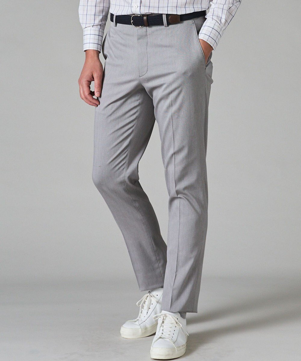 【五大陸/gotairiku / MEN】の仕事で着られる綿パン【吸水速乾/ストレッチ/折り目加工】クールマックスコットンパンツ_ノータック(25年モデル) インテリア・キッズ・メンズ・レディースファッション・服の通販 founy(ファニー) 　ファッション　Fashion　メンズファッション　Fashion for Men　ボトムス　Bottoms　春　Spring　クール　Cool, Chic　吸水　Absorbent, Quick-Dry　鹿の子　Piqué, Kanoko Fabric　シャンブレー　Chambray, Denim-Like Fabric　ジャケット　Jacket, Outerwear　ストレッチ　Stretch, Stretchy Fabric　スマート　Smart, Elegant　スリット　Slit, Slit Detail　スリム　Slim, Slim Fit　ドレス　Dress, One-Piece　人気　Popular, Best Seller　ポケット　Pocket, Pocket Detail　S/S・春夏　SS, Spring/Summer, Warm Season　夏　Summer　エレガント 上品　Elegant　ビジネス 仕事 通勤　Business / Work / Commuting　ライトグレー系|ID: prp329100004858022 ipo3291000000035888138