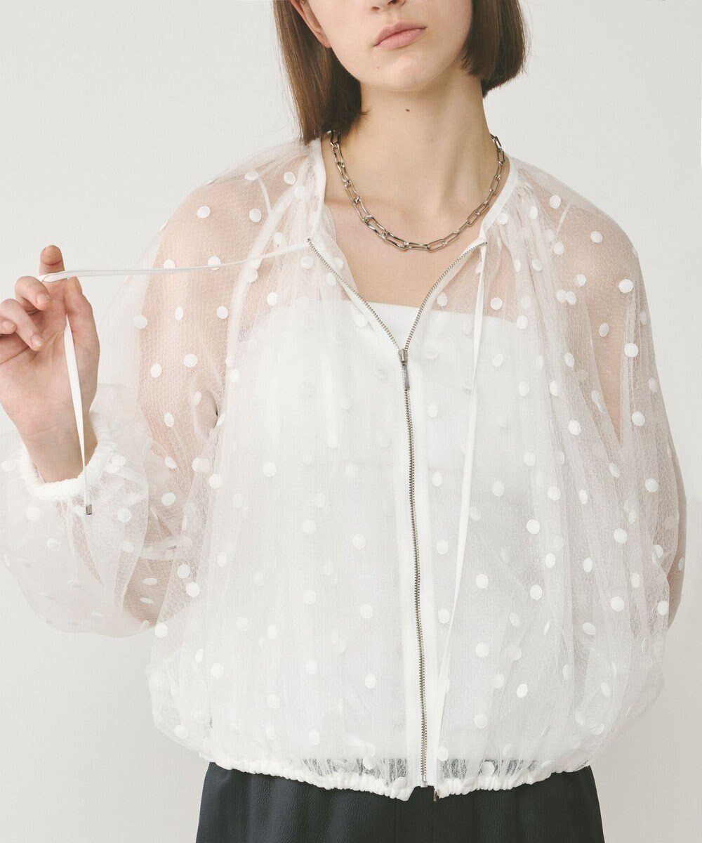 【グレース コンチネンタル/GRACE CONTINENTAL】のチュールノーカラーブルゾン 人気、トレンドファッション・服の通販 founy(ファニー) 　ファッション　Fashion　レディースファッション　Fashion for Women　アウター　Coat / Outerwear Collection　レディースジャケット・軽アウター　Jackets　ブルゾンジャケット・スポーティアウター　Blouson Jackets　春　Spring　ギャザー　Gathered, Ruffled　シアー　Sheer, See-Through　ジャケット　Jacket, Outerwear　スマート　Smart, Elegant　セットアップ　Set-Up, Coordinated Outfit　チュール　Tulip, Tulip Motif　ドット　Polka Dot, Dot Pattern　ブルゾン　Blouson, Bomber Jacket　リュクス　Luxury, Elegant, High-End, Chic　S/S・春夏　SS, Spring/Summer, Warm Season　おすすめ　Recommended / Our Picks　夏　Summer　 other-1|ID: prp329100004858065 ipo3291000000035889489