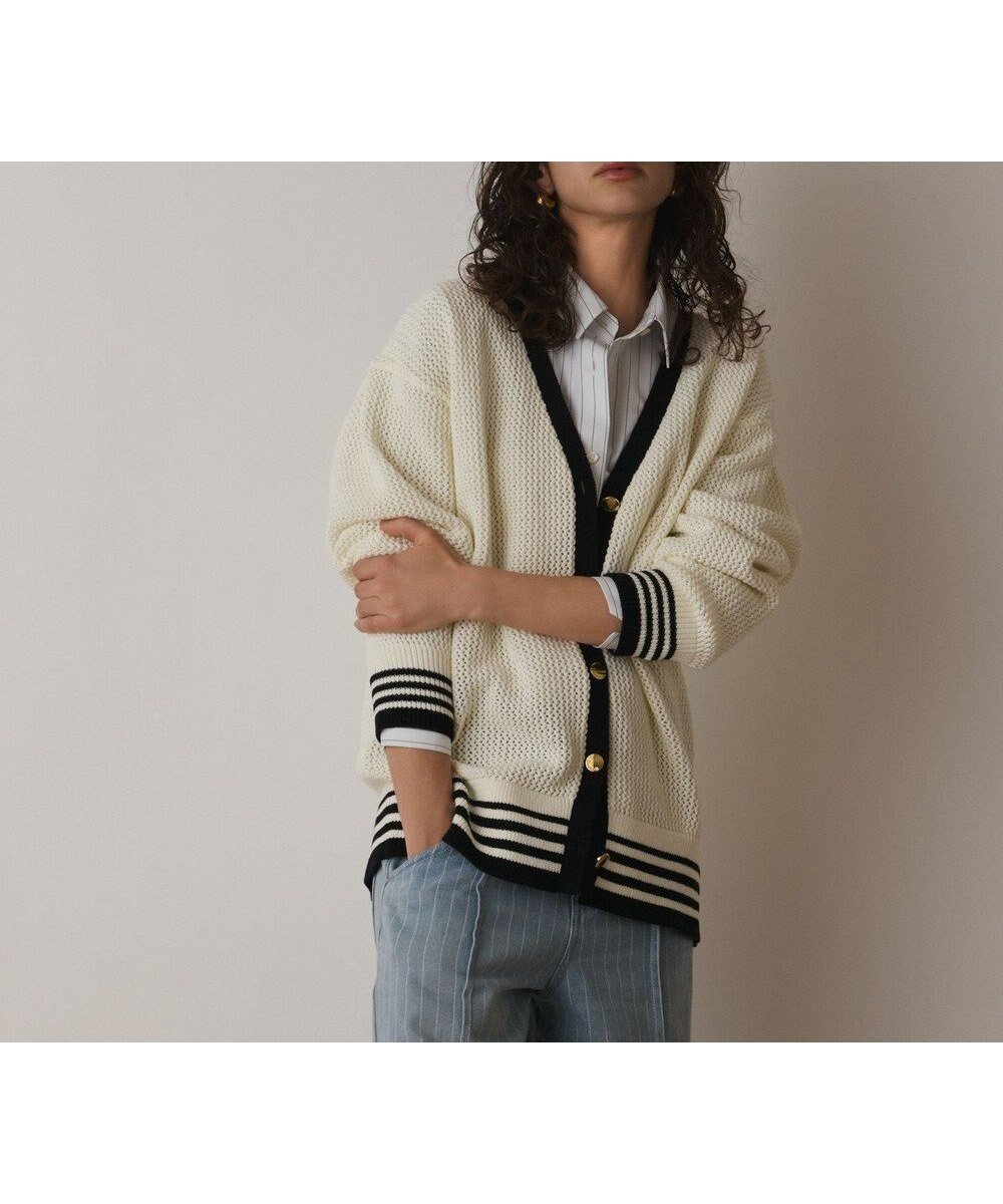 【グレース コンチネンタル/GRACE CONTINENTAL】のメッシュラインニットカーディガン 人気、トレンドファッション・服の通販 founy(ファニー) 　ファッション　Fashion　レディースファッション　Fashion for Women　トップス・カットソー　Cut & Sew Tops　ニット　Knit Tops & Sweaters　カーディガン・羽織り　Layered Style Cardigans　おすすめ　Recommended / Our Picks　カーディガン　Cardigan, Knitwear　ショルダー　Shoulder, Shoulder Strap　ストレッチ　Stretch, Stretchy Fabric　ドロップ　Drop Shoulder, Dropped Style　メタル　Metal, Metal Parts　メッシュ　Mesh, Net Fabric　夏　Summer　定番　Standard, Basic Item　春　Spring　S/S・春夏　SS, Spring/Summer, Warm Season　 other-1|ID: prp329100004858435 ipo3291000000035909867