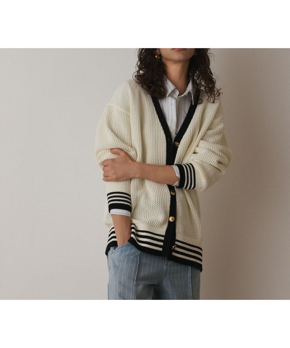 【グレース コンチネンタル/GRACE CONTINENTAL】のメッシュラインニットカーディガン インテリア・キッズ・メンズ・レディースファッション・服の通販 founy(ファニー) 　ファッション　Fashion　レディースファッション　Fashion for Women　トップス・カットソー　Cut & Sew Tops　ニット　Knit Tops & Sweaters　カーディガン・羽織り　Layered Style Cardigans　おすすめ　Recommended / Our Picks　カーディガン　Cardigan, Knitwear　ショルダー　Shoulder, Shoulder Strap　ストレッチ　Stretch, Stretchy Fabric　ドロップ　Drop Shoulder, Dropped Style　メタル　Metal, Metal Parts　メッシュ　Mesh, Net Fabric　夏　Summer　定番　Standard, Basic Item　春　Spring　S/S・春夏　SS, Spring/Summer, Warm Season　ホワイト|ID: prp329100004858435 ipo3291000000035909868