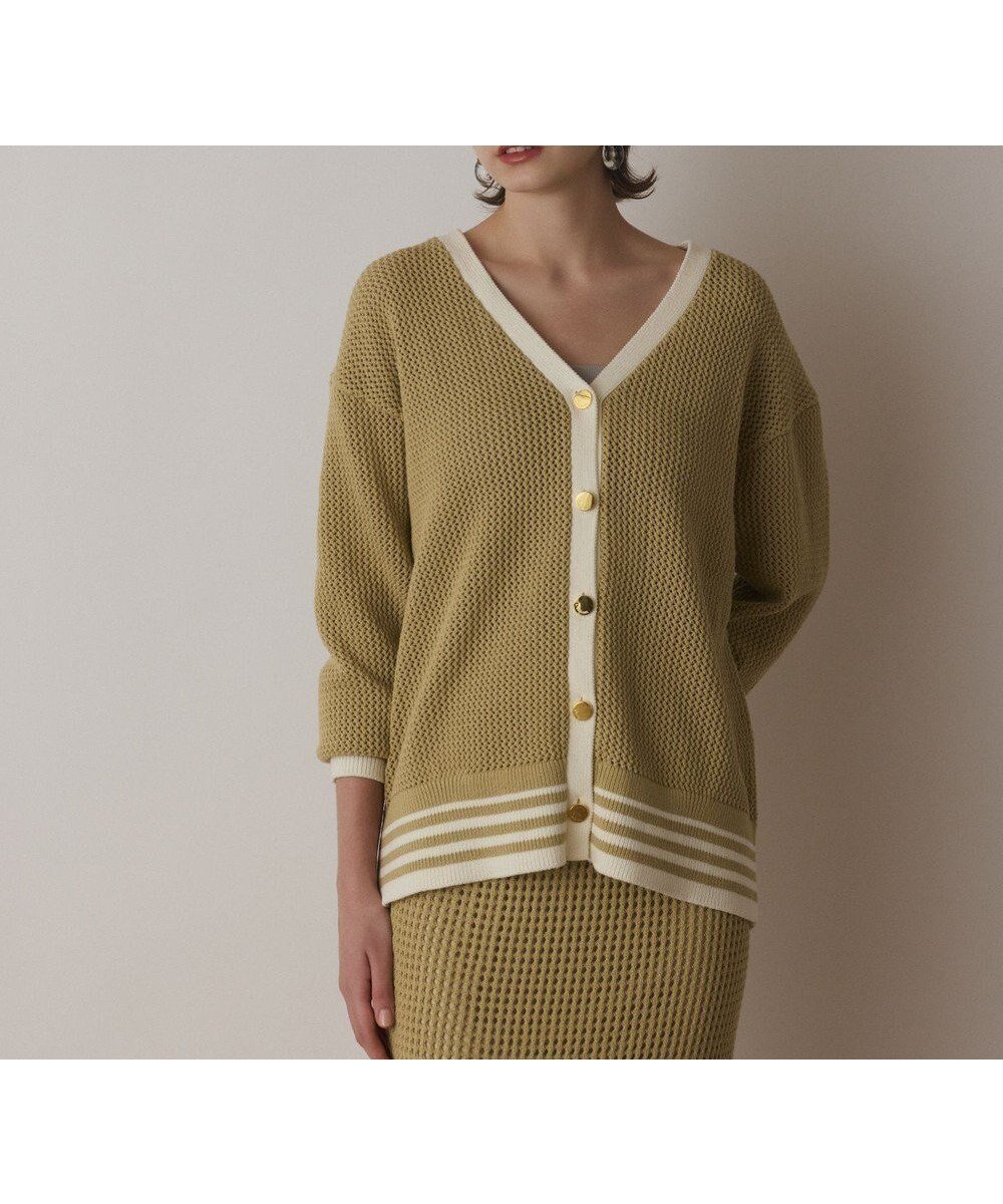 【グレース コンチネンタル/GRACE CONTINENTAL】のメッシュラインニットカーディガン インテリア・キッズ・メンズ・レディースファッション・服の通販 founy(ファニー) 　ファッション　Fashion　レディースファッション　Fashion for Women　トップス・カットソー　Cut & Sew Tops　ニット　Knit Tops & Sweaters　カーディガン・羽織り　Layered Style Cardigans　おすすめ　Recommended / Our Picks　カーディガン　Cardigan, Knitwear　ショルダー　Shoulder, Shoulder Strap　ストレッチ　Stretch, Stretchy Fabric　ドロップ　Drop Shoulder, Dropped Style　メタル　Metal, Metal Parts　メッシュ　Mesh, Net Fabric　夏　Summer　定番　Standard, Basic Item　春　Spring　S/S・春夏　SS, Spring/Summer, Warm Season　イエロー|ID: prp329100004858435 ipo3291000000035909869