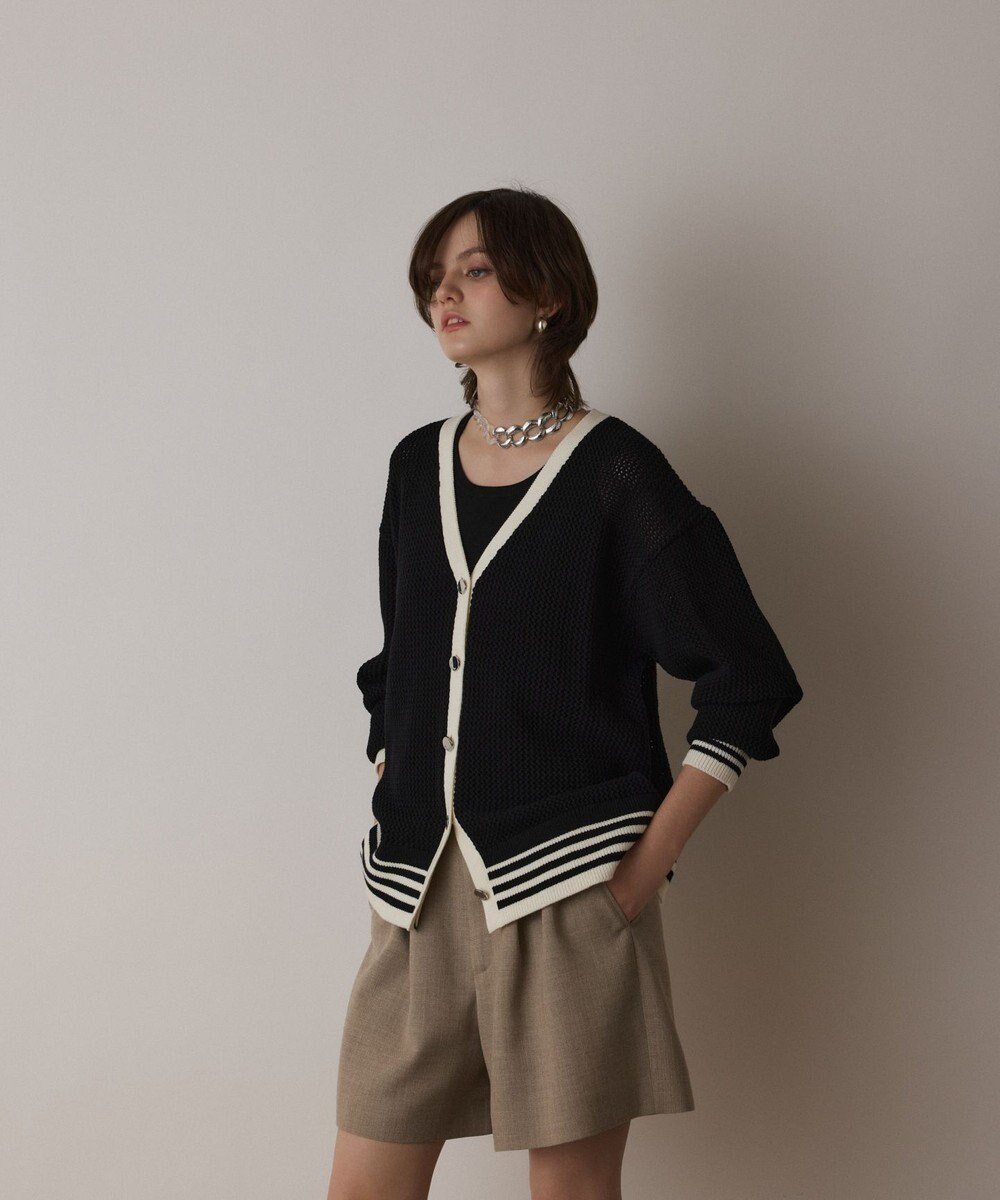 【グレース コンチネンタル/GRACE CONTINENTAL】のメッシュラインニットカーディガン インテリア・キッズ・メンズ・レディースファッション・服の通販 founy(ファニー) 　ファッション　Fashion　レディースファッション　Fashion for Women　トップス・カットソー　Cut & Sew Tops　ニット　Knit Tops & Sweaters　カーディガン・羽織り　Layered Style Cardigans　おすすめ　Recommended / Our Picks　カーディガン　Cardigan, Knitwear　ショルダー　Shoulder, Shoulder Strap　ストレッチ　Stretch, Stretchy Fabric　ドロップ　Drop Shoulder, Dropped Style　メタル　Metal, Metal Parts　メッシュ　Mesh, Net Fabric　夏　Summer　定番　Standard, Basic Item　春　Spring　S/S・春夏　SS, Spring/Summer, Warm Season　ブラック|ID: prp329100004858435 ipo3291000000035909872