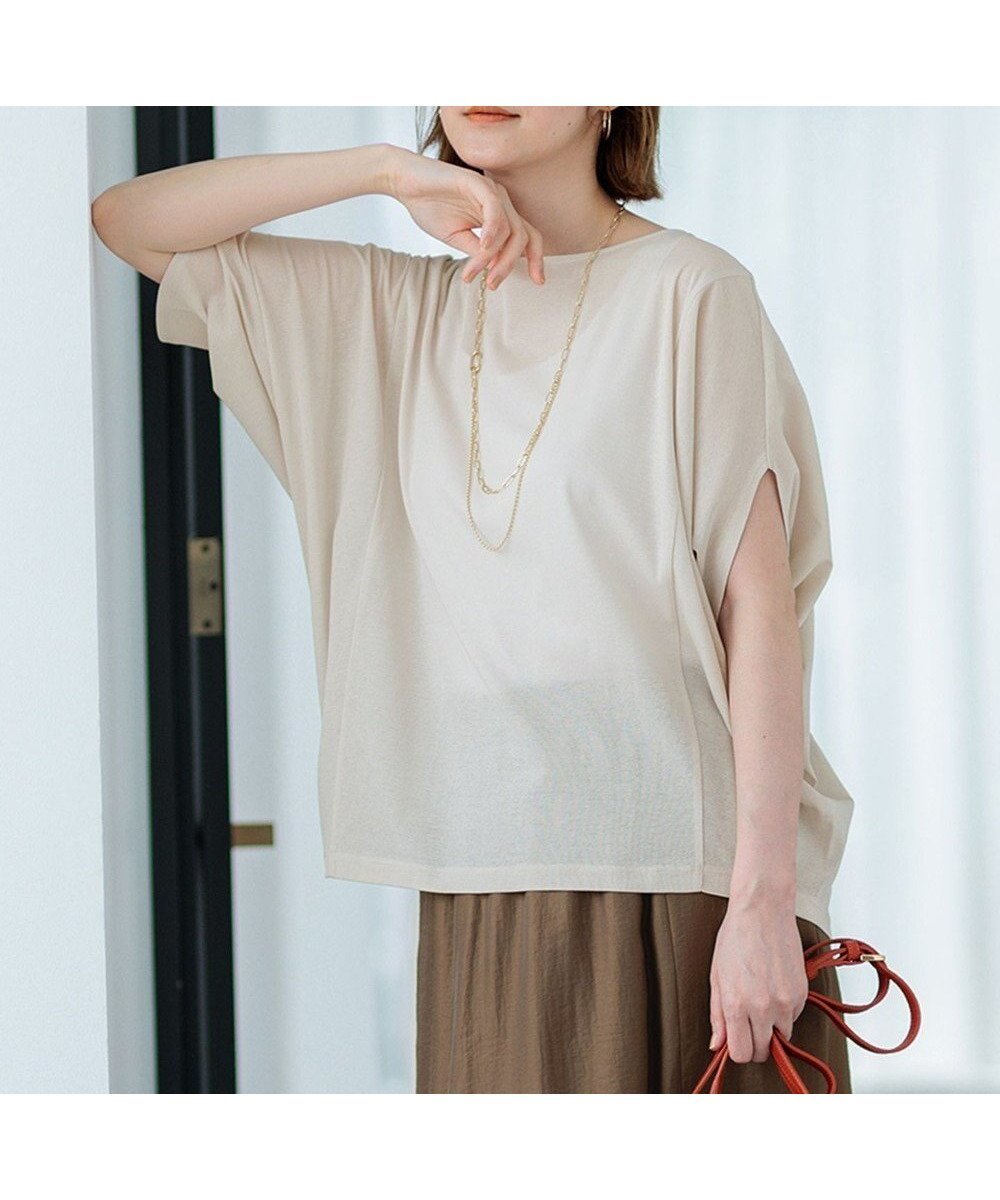 【23区/NIJYUSANKU】の【洗える】シアーTEE インテリア・キッズ・メンズ・レディースファッション・服の通販 founy(ファニー) 　ファッション　Fashion　レディースファッション　Fashion for Women　トップス・カットソー　Cut & Sew Tops　シャツ・ブラウス・オフィスカジュアル　Elegant Blouses & Button-Ups　ロングTシャツ・Tシャツ　Longline T-Shirts & Tees　カットソー・ベーシックTシャツ　Cut-and-Sewn Tops / Stretch Tees & Basics　インナー　Innerwear　春　Spring　洗える　Machine Washable　カットソー　Cut and Sewn Top　シアー　Sheer, See-Through　シルケット　Silket, Silky Cotton　タンク　Tank Top, Sleeveless Top　デニム　Denim, Jeans Material　ドレープ　Drape, Draping Fabric　プリント　Print, Printed Pattern　ラウンド　Round, Round Neck　ワイド　Wide, Wide Fit　S/S・春夏　SS, Spring/Summer, Warm Season　夏　Summer　2024年　2024　2024春夏・S/S　Spring/Summer 2024 SS24　エレガント 上品　Elegant　ビジネス 仕事 通勤　Business / Work / Commuting　ベージュ系|ID: prp329100004858641 ipo3291000000035913987