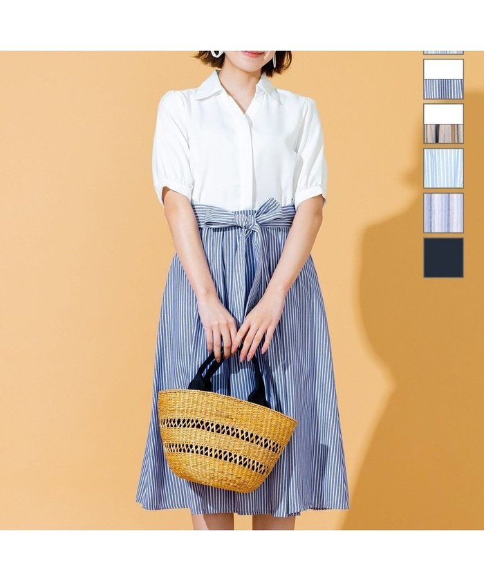 【ティアクラッセ/Tiaclasse】の小顔効果も叶えるスキッパーシャツワンピース インテリア・キッズ・メンズ・レディースファッション・服の通販 founy(ファニー) https://founy.com/ ファッション Fashion レディースファッション Fashion for Women ワンピース Dresses シャツワンピース / 1枚で着映えコーデ Shirt Dresses 春 Spring シャンブレー Chambray, Denim-Like Fabric スキッパー Skipper, Open Collar ストライプ Stripe, Striped Pattern ドレープ Drape, Draping Fabric フィット Fit, Slim Fit フレア Flare, Flared 半袖 Short Sleeve, Half Sleeve 無地 Plain, Solid Color リボン Ribbon, Bow S/S・春夏 SS, Spring/Summer, Warm Season 再入荷 Restock / Back in Stock 夏 Summer 新作・新入荷 New Arrivals / New In |ID: prp329100004858677 ipo3291000000035914681