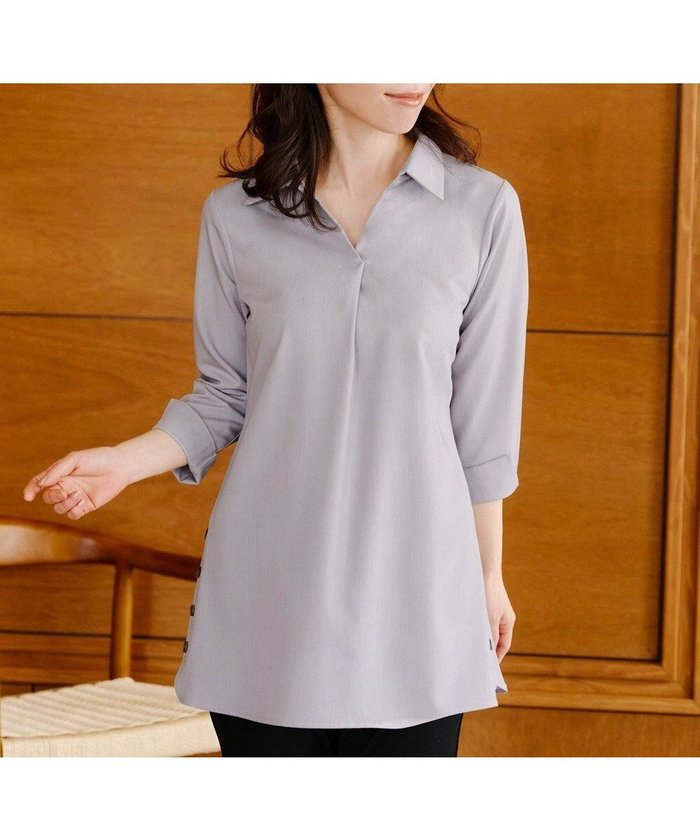 【ティアクラッセ/Tiaclasse】の【洗える】サイドボタンシャツチュニックブラウス インテリア・キッズ・メンズ・レディースファッション・服の通販 founy(ファニー) https://founy.com/ ファッション Fashion レディースファッション Fashion for Women トップス・カットソー Cut & Sew Tops シャツ・ブラウス・オフィスカジュアル Elegant Blouses & Button-Ups アクセサリー Fashion Accessories ウォッシャブル Machine Washable 春 Spring 洗える Machine Washable 秋 Autumn シューズ Shoes, Footwear スキッパー Skipper, Open Collar スタイリッシュ Stylish, Fashionable ストレッチ Stretch, Stretchy Fabric チュニック Tunic, Long Top デニム Denim, Jeans Material ポケット Pocket, Pocket Detail ロング Long, Long-Length S/S・春夏 SS, Spring/Summer, Warm Season 再入荷 Restock / Back in Stock 夏 Summer エレガント 上品 Elegant 新作・新入荷 New Arrivals / New In ビジネス 仕事 通勤 Business / Work / Commuting |ID: prp329100004858703 ipo3291000000035915389