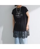 【グリーンパークス/Green Parks】のフレンチスリーブ裾レースロゴチュニック Black|ID: prp329100004858752 ipo3291000000035916638