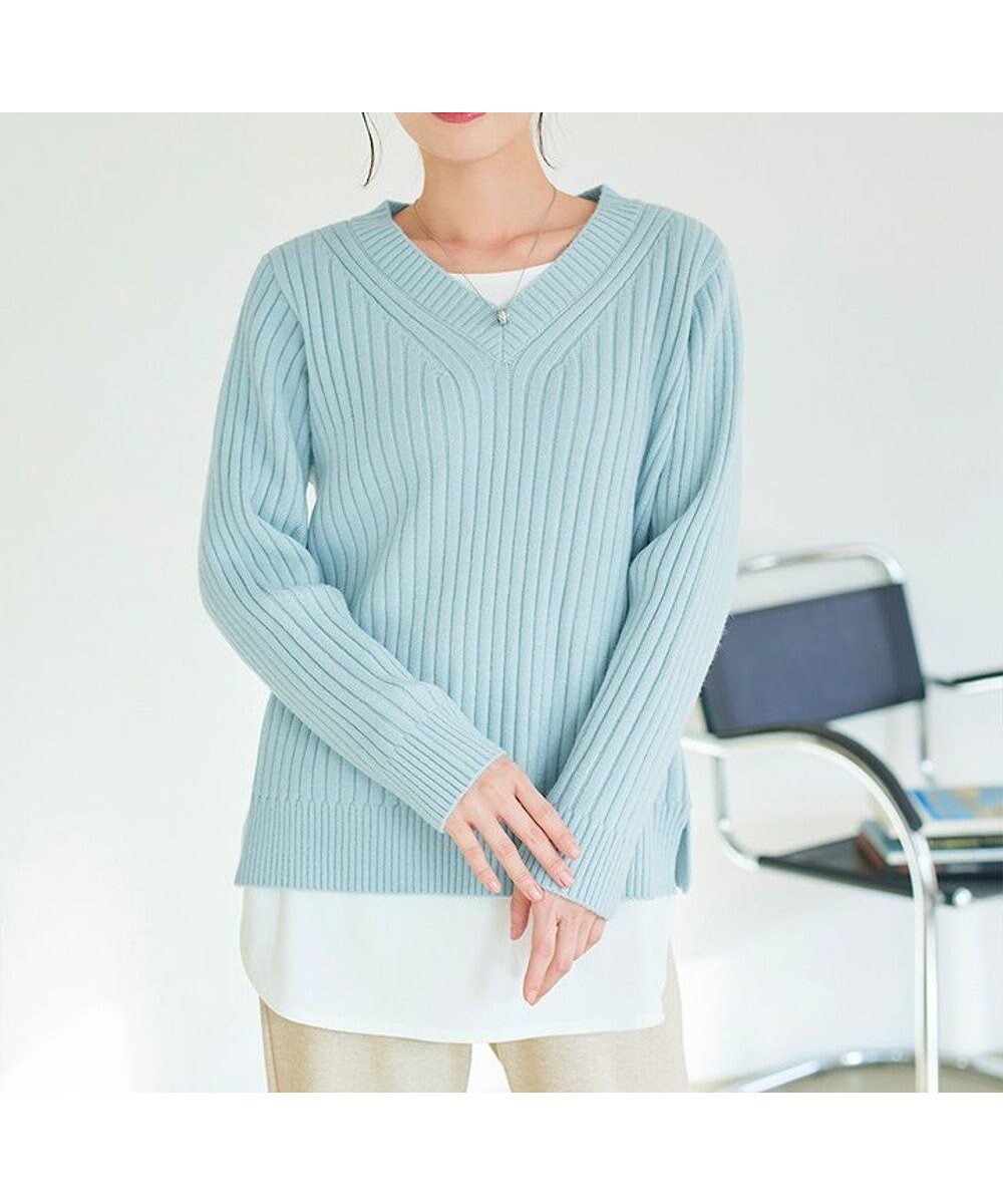 【ティアクラッセ/Tiaclasse】のVネックリブ編みニット インテリア・キッズ・メンズ・レディースファッション・服の通販 founy(ファニー) 　ファッション　Fashion　レディースファッション　Fashion for Women　トップス・カットソー　Cut & Sew Tops　ニット　Knit Tops & Sweaters　Vネックトップス　V-Neck Tops / V-Cut Neckline Shirts　春　Spring　秋　Autumn　シューズ　Shoes, Footwear　シンプル　Simple, Minimal　スリット　Slit, Slit Detail　セーター　Sweater, Knitwear　定番　Standard, Basic Item　長袖　Long Sleeve, Full Sleeve　ポケット　Pocket, Pocket Detail　リブニット　Rib Knit, Ribbed Knit　ワイドリブ　Wide Rib, Wide Ribbed Knit　冬　Winter / This Winter　A/W・秋冬　Autumn/Winter　再入荷　Restock / Back in Stock　おすすめ　Recommended / Our Picks　新作・新入荷　New Arrivals / New In　サックス|ID: prp329100004858766 ipo3291000000035917009