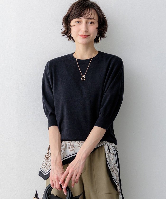 【23区/NIJYUSANKU】の【見上愛さん着用】キュプラコットン プルオーバー ニット インテリア・キッズ・メンズ・レディースファッション・服の通販 founy(ファニー) https://founy.com/ ファッション Fashion レディースファッション Fashion for Women トップス・カットソー Cut & Sew Tops ニット Knit Tops & Sweaters カジュアルプルオーバー・ニットトップス Pullovers & Knit Tops / Casual Pullovers 春 Spring カットソー Cut and Sewn Top キュプラ Cupro, Eco Fabric セーター Sweater, Knitwear デニム Denim, Jeans Material リラックス Relax, Relaxed Fit ワイド Wide, Wide Fit S/S・春夏 SS, Spring/Summer, Warm Season 夏 Summer エレガント 上品 Elegant 2026年 2026 |ID: prp329100004859296 ipo3291000000036159985