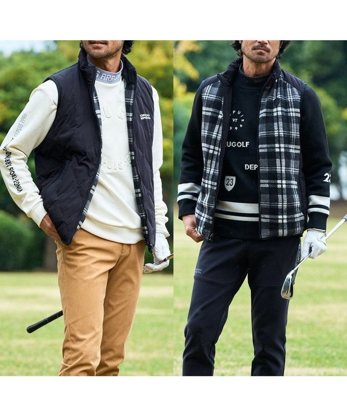 【23区 ゴルフ/23区GOLF / MEN】の【MEN】両面使える!チェック×無地 ダウンベスト インテリア・キッズ・メンズ・レディースファッション・服の通販 founy(ファニー) https://founy.com/ ファッション Fashion メンズファッション Fashion for Men アウター Men's Coats Outerwear キルト Quilt, Quilted Fabric 軽量 Lightweight, Ultra Light ジャケット Jacket, Outerwear スタンド Stand Collar, Upright Stand ダウン Down, Puffer チェック Check, Plaid, Tartan ベスト Vest, Waistcoat 無地 Plain, Solid Color リバーシブル Reversible, Two-Sided 冬 Winter / This Winter A/W・秋冬 Autumn/Winter エレガント 上品 Elegant ゴルフ Golf |ID: prp329100004859641 ipo3291000000035959435