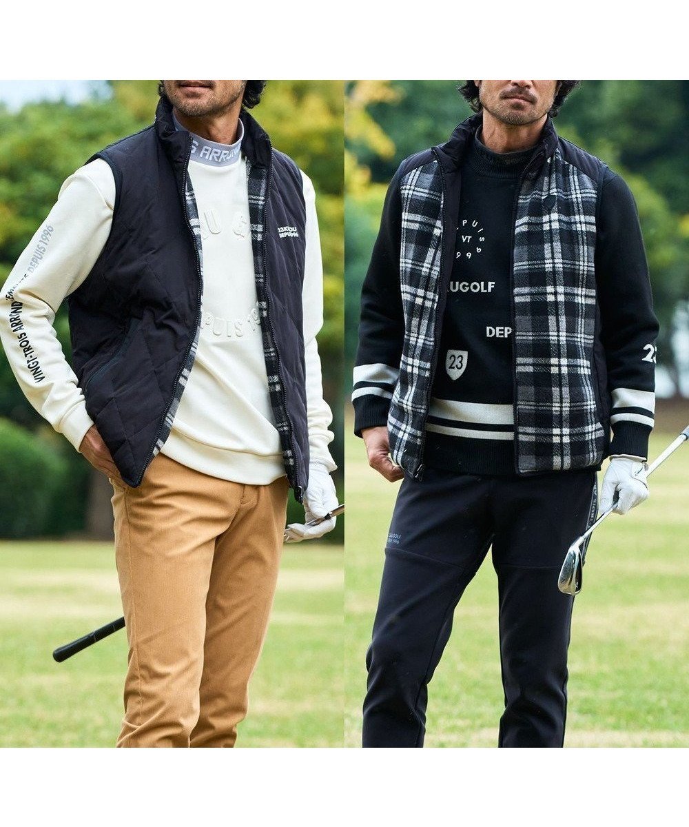 【23区 ゴルフ/23区GOLF / MEN】の【MEN】両面使える!チェック×無地 ダウンベスト 人気、トレンドファッション・服の通販 founy(ファニー) 　ファッション　Fashion　メンズファッション　Fashion for Men　アウター　Men's Coats Outerwear　キルト　Quilt, Quilted Fabric　軽量　Lightweight, Ultra Light　ジャケット　Jacket, Outerwear　スタンド　Stand Collar, Upright Stand　ダウン　Down, Puffer　チェック　Check, Plaid, Tartan　ベスト　Vest, Waistcoat　無地　Plain, Solid Color　リバーシブル　Reversible, Two-Sided　冬　Winter / This Winter　A/W・秋冬　Autumn/Winter　エレガント 上品　Elegant　ゴルフ　Golf　 other-1|ID: prp329100004859641 ipo3291000000035959435