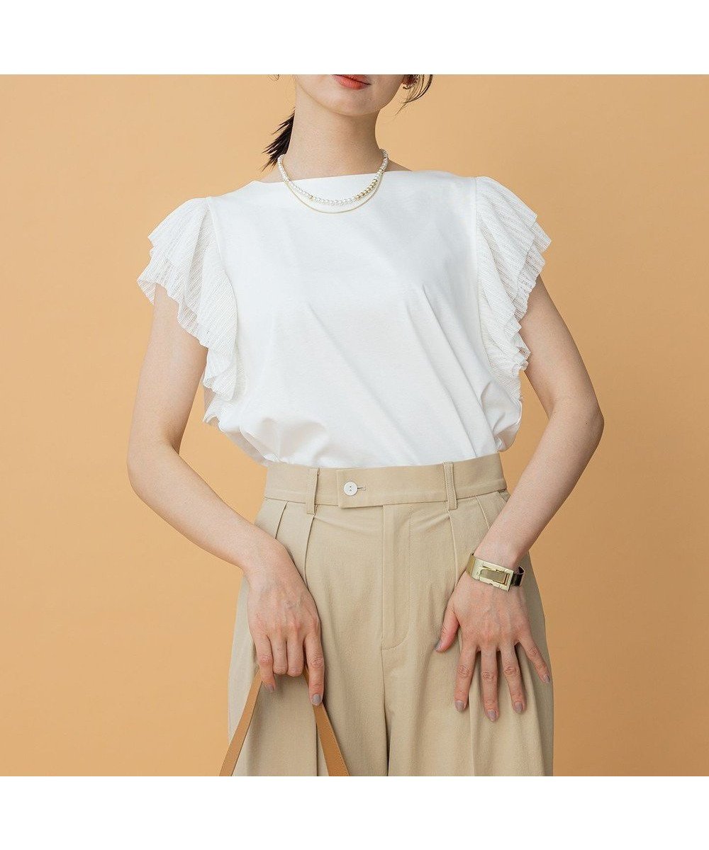 【組曲/KUMIKYOKU】のプリーツコンビフレンチスリーブ カットソー インテリア・キッズ・メンズ・レディースファッション・服の通販 founy(ファニー) 　ファッション　Fashion　レディースファッション　Fashion for Women　トップス・カットソー　Cut & Sew Tops　シャツ・ブラウス・オフィスカジュアル　Elegant Blouses & Button-Ups　ロングTシャツ・Tシャツ　Longline T-Shirts & Tees　カットソー・ベーシックTシャツ　Cut-and-Sewn Tops / Stretch Tees & Basics　インナー　Innerwear　春　Spring　カットソー　Cut and Sewn Top　シルケット　Silket, Silky Cotton　フェミニン　Feminine, Girly　フリル　Frill, Ruffle　プリーツ　Pleats, Pleated　S/S・春夏　SS, Spring/Summer, Warm Season　夏　Summer　エレガント 上品　Elegant　アイボリー系|ID: prp329100004859656 ipo3291000000035959923