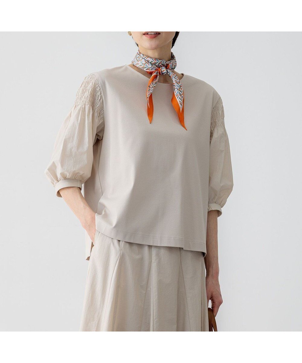 【23区/NIJYUSANKU】の【汗じみ防止/洗える】ギャザーディテール カットソー インテリア・キッズ・メンズ・レディースファッション・服の通販 founy(ファニー) ファッション Fashion レディースファッション Fashion for Women トップス・カットソー Cut & Sew Tops シャツ・ブラウス・オフィスカジュアル Elegant Blouses & Button-Ups ロングTシャツ・Tシャツ Longline T-Shirts & Tees カットソー・ベーシックTシャツ Cut-and-Sewn Tops / Stretch Tees & Basics 春 Spring 洗える Machine Washable カットソー Cut and Sewn Top ギャザー Gathered, Ruffled 吸水 Absorbent, Quick-Dry シャーリング Shirring, Ruched パターン Pattern, Design Print S/S・春夏 SS, Spring/Summer, Warm Season おすすめ Recommended / Our Picks 夏 Summer 2025年 2025 2025春夏・S/S Spring/Summer 2025 SS25 ベージュ系|ID: prp329100004860069 ipo3291000000035987402