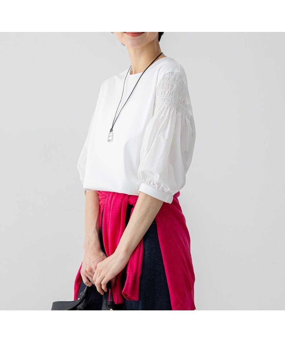 【23区/NIJYUSANKU】の【汗じみ防止/洗える】ギャザーディテール カットソー インテリア・キッズ・メンズ・レディースファッション・服の通販 founy(ファニー) ファッション Fashion レディースファッション Fashion for Women トップス・カットソー Cut & Sew Tops シャツ・ブラウス・オフィスカジュアル Elegant Blouses & Button-Ups ロングTシャツ・Tシャツ Longline T-Shirts & Tees カットソー・ベーシックTシャツ Cut-and-Sewn Tops / Stretch Tees & Basics 春 Spring 洗える Machine Washable カットソー Cut and Sewn Top ギャザー Gathered, Ruffled 吸水 Absorbent, Quick-Dry シャーリング Shirring, Ruched パターン Pattern, Design Print S/S・春夏 SS, Spring/Summer, Warm Season おすすめ Recommended / Our Picks 夏 Summer 2025年 2025 2025春夏・S/S Spring/Summer 2025 SS25 ホワイト系|ID: prp329100004860069 ipo3291000000035987403