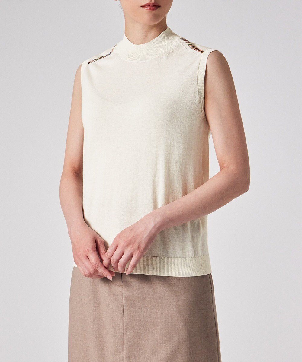 【ポール スミス/Paul Smith】のパイピングストライプ ノースリーブ ニット インテリア・キッズ・メンズ・レディースファッション・服の通販 founy(ファニー) 　ファッション　Fashion　レディースファッション　Fashion for Women　トップス・カットソー　Cut & Sew Tops　ニット　Knit Tops & Sweaters　キャミソール&ノースリーブ　Camisoles & Sleeveless Tops　おすすめ　Recommended / Our Picks　アンサンブル　Ensemble Set　カーディガン　Cardigan, Knitwear　セーター　Sweater, Knitwear　ノースリーブ　Sleeveless, No-Sleeve　ハイネック　High Neck, Mock Neck　パイピング　Piping, Trim Design　エレガント 上品　Elegant　夏　Summer　S/S・春夏　SS, Spring/Summer, Warm Season　A/W・秋冬　Autumn/Winter　オフホワイト|ID: prp329100004860178 ipo3291000000035988773