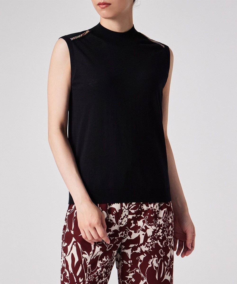 【ポール スミス/Paul Smith】のパイピングストライプ ノースリーブ ニット インテリア・キッズ・メンズ・レディースファッション・服の通販 founy(ファニー) 　ファッション　Fashion　レディースファッション　Fashion for Women　トップス・カットソー　Cut & Sew Tops　ニット　Knit Tops & Sweaters　キャミソール&ノースリーブ　Camisoles & Sleeveless Tops　おすすめ　Recommended / Our Picks　アンサンブル　Ensemble Set　カーディガン　Cardigan, Knitwear　セーター　Sweater, Knitwear　ノースリーブ　Sleeveless, No-Sleeve　ハイネック　High Neck, Mock Neck　パイピング　Piping, Trim Design　エレガント 上品　Elegant　夏　Summer　S/S・春夏　SS, Spring/Summer, Warm Season　A/W・秋冬　Autumn/Winter　ブラック|ID: prp329100004860178 ipo3291000000035988774