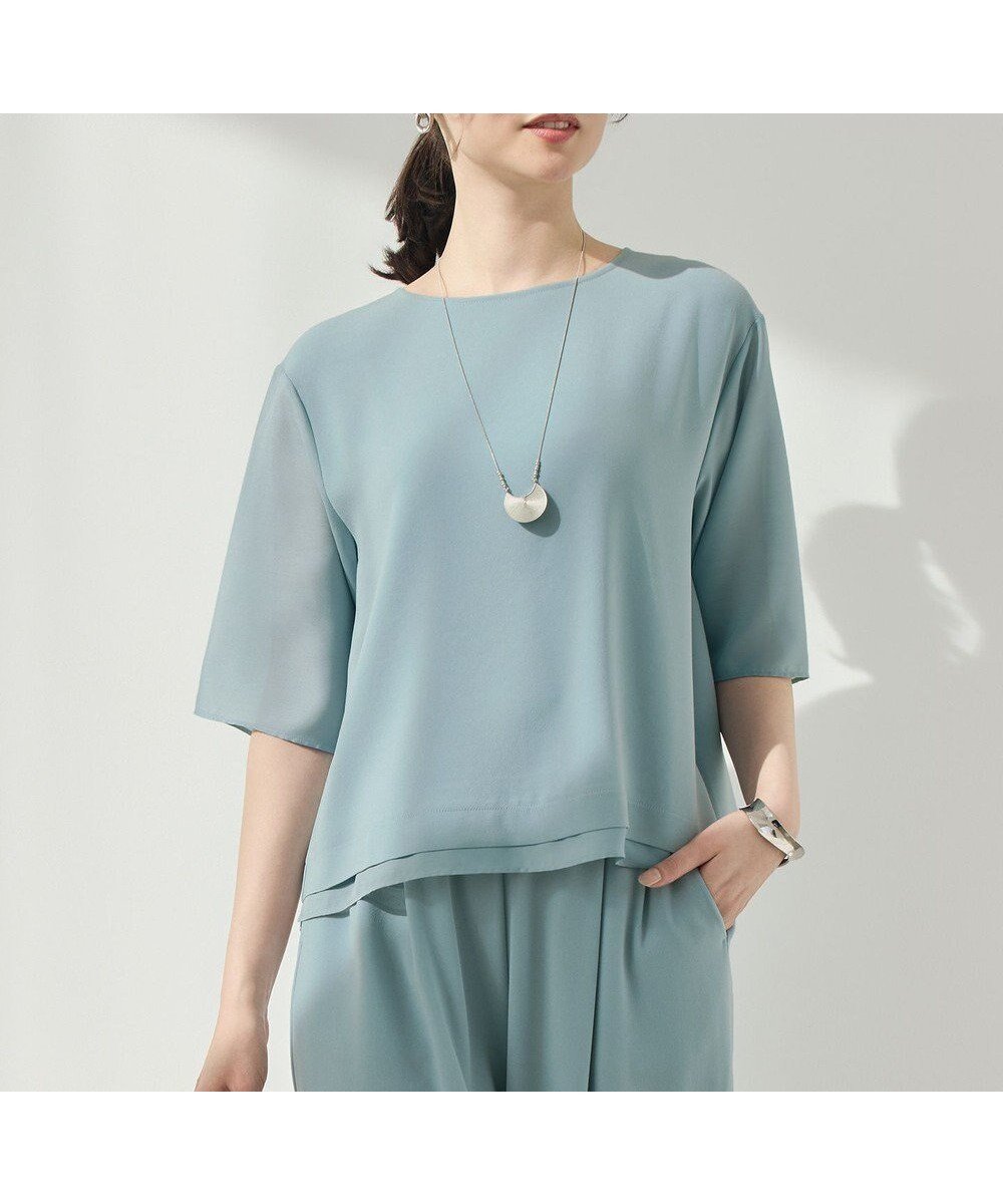 【自由区/JIYU-KU】のストレッチアムンゼン Tブラウス インテリア・キッズ・メンズ・レディースファッション・服の通販 founy(ファニー) 　ファッション　Fashion　レディースファッション　Fashion for Women　トップス・カットソー　Cut & Sew Tops　シャツ・ブラウス・オフィスカジュアル　Elegant Blouses & Button-Ups　ロングTシャツ・Tシャツ　Longline T-Shirts & Tees　カットソー・ベーシックTシャツ　Cut-and-Sewn Tops / Stretch Tees & Basics　おすすめ　Recommended / Our Picks　カットソー　Cut and Sewn Top　シンプル　Simple, Minimal　ストレッチ　Stretch, Stretchy Fabric　セットアップ　Set-Up, Coordinated Outfit　ドレープ　Drape, Draping Fabric　エレガント 上品　Elegant　夏　Summer　春　Spring　S/S・春夏　SS, Spring/Summer, Warm Season　[WEB先行カラー]サックス|ID: prp329100004860445 ipo3291000000035993590