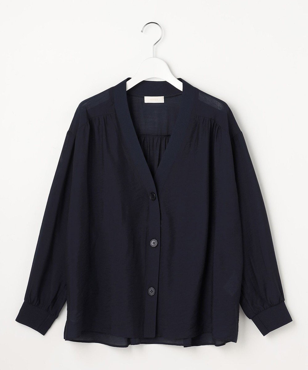 【エニィ スィス/any SiS】のシアーギャザー カーディガン インテリア・キッズ・メンズ・レディースファッション・服の通販 founy(ファニー) 　ファッション　Fashion　レディースファッション　Fashion for Women　トップス・カットソー　Cut & Sew Tops　カーディガン・羽織り　Layered Style Cardigans　おすすめ　Recommended / Our Picks　なめらか　Smooth, Silky Texture　ウォッシャブル　Machine Washable　カーディガン　Cardigan, Knitwear　シアー　Sheer, See-Through　ノースリーブ　Sleeveless, No-Sleeve　エレガント 上品　Elegant　夏　Summer　新作・新入荷　New Arrivals / New In　春　Spring　S/S・春夏　SS, Spring/Summer, Warm Season　ビジネス 仕事 通勤　Business / Work / Commuting　ネイビー|ID: prp329100004861083 ipo3291000000036006966