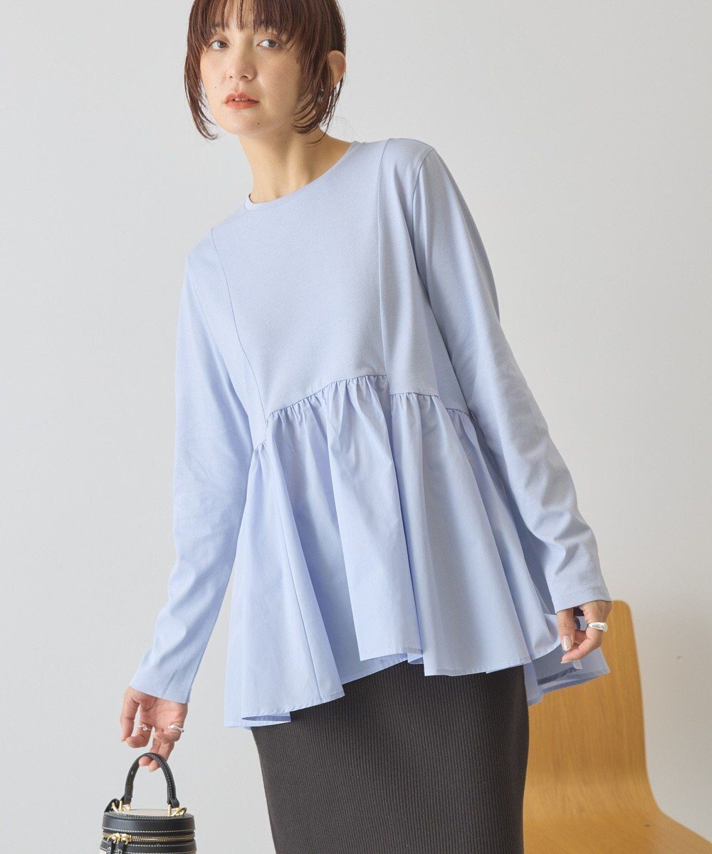 【アメリカンホリック/AMERICAN HOLIC】の布帛切替ペプラムプルオーバー インテリア・キッズ・メンズ・レディースファッション・服の通販 founy(ファニー) 　ファッション　Fashion　レディースファッション　Fashion for Women　トップス・カットソー　Cut & Sew Tops　シャツ・ブラウス・オフィスカジュアル　Elegant Blouses & Button-Ups　ロングTシャツ・Tシャツ　Longline T-Shirts & Tees　カジュアルプルオーバー・ニットトップス　Pullovers & Knit Tops / Casual Pullovers　カットソー・ベーシックTシャツ　Cut-and-Sewn Tops / Stretch Tees & Basics　アメリカン　American Style　春　Spring　カットソー　Cut and Sewn Top　切替　Switching, Contrast Panel　スタイリッシュ　Stylish, Fashionable　フィット　Fit, Slim Fit　フェミニン　Feminine, Girly　ペプラム　Peplum, Flared Hem　ポケット　Pocket, Pocket Detail　ロング　Long, Long-Length　S/S・春夏　SS, Spring/Summer, Warm Season　夏　Summer　セレモニー　Ceremony　Blue|ID: prp329100004861085 ipo3291000000036006999