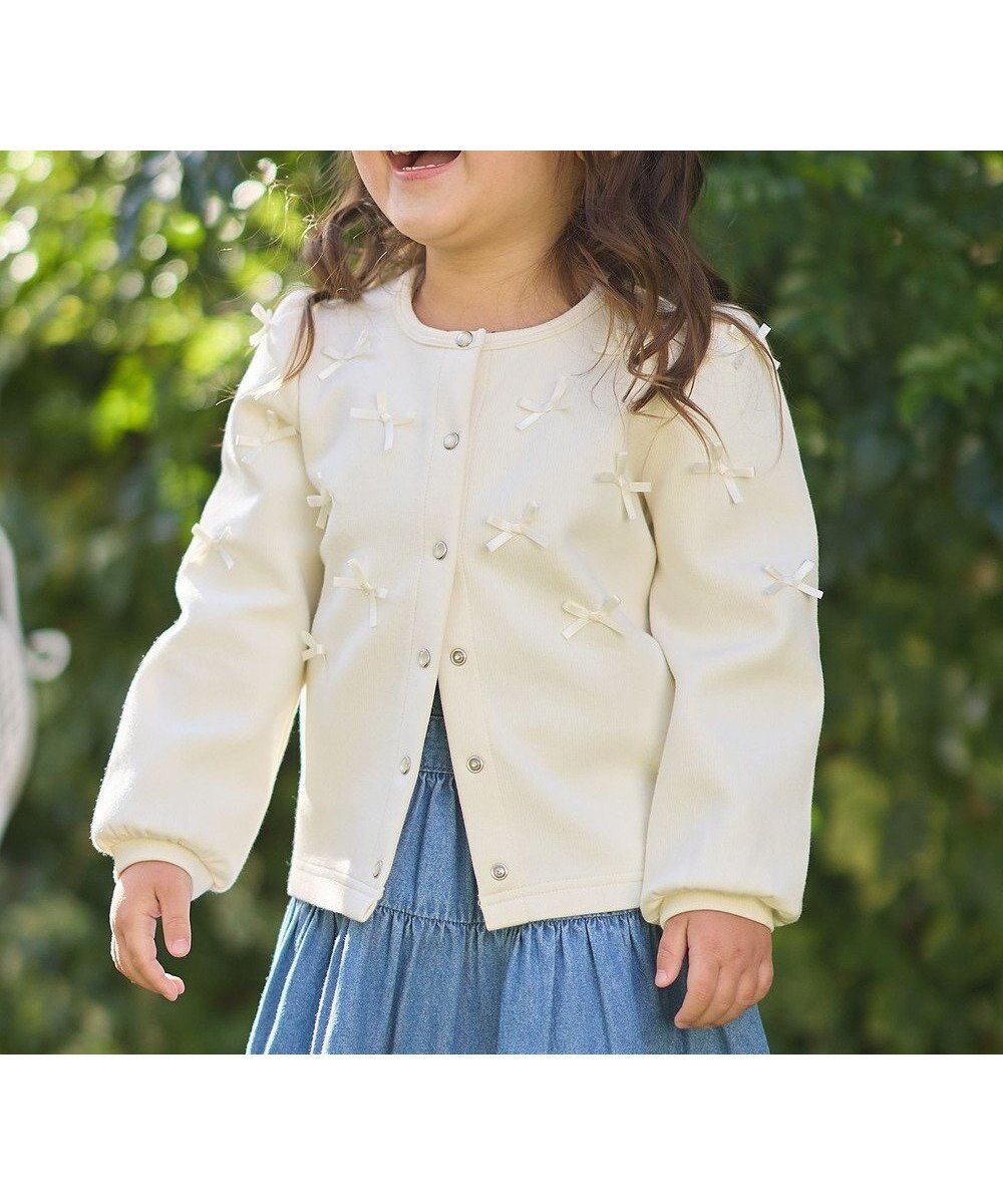 【エニィ/ANY / KIDS】のスナップボタン リボンカーディガン インテリア・キッズ・メンズ・レディースファッション・服の通販 founy(ファニー) 　ファッション　Fashion　キッズファッション　Fashion for Kids　トップス・カットソー　Cut & Sew Tops　カットソー　Cut and Sewn Top　カーディガン　Cardigan, Knitwear　ガーリー　Girly, Feminine Style　ポケット　Pocket, Pocket Detail　リボン　Ribbon, Bow　人気　Popular, Best Seller　夏　Summer　定番　Standard, Basic Item　春　Spring　S/S・春夏　SS, Spring/Summer, Warm Season　エクリュ|ID: prp329100004861368 ipo3291000000036029364