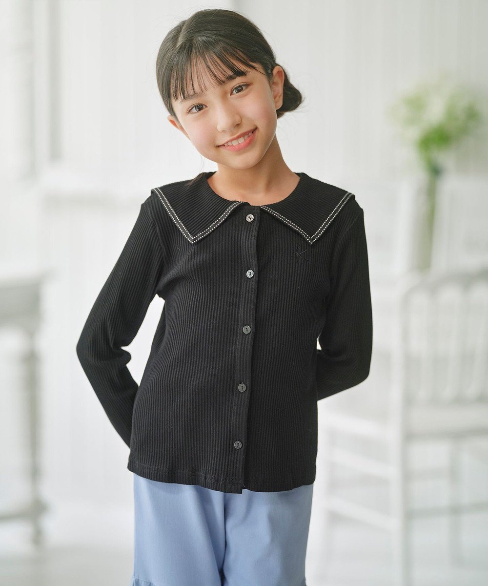 【組曲 / KIDS/KUMIKYOKU】の【110-140㎝】 セーラーカラー リブトップス インテリア・キッズ・メンズ・レディースファッション・服の通販 founy(ファニー) 　ファッション　Fashion　キッズファッション　Fashion for Kids　トップス・カットソー　Cut & Sew Tops　インナー　Innerwear　カットソー　Cut and Sewn Top　シンプル　Simple, Minimal　エレガント 上品　Elegant　夏　Summer　春　Spring　S/S・春夏　SS, Spring/Summer, Warm Season　ブラック|ID: prp329100004861378 ipo3291000000036029539