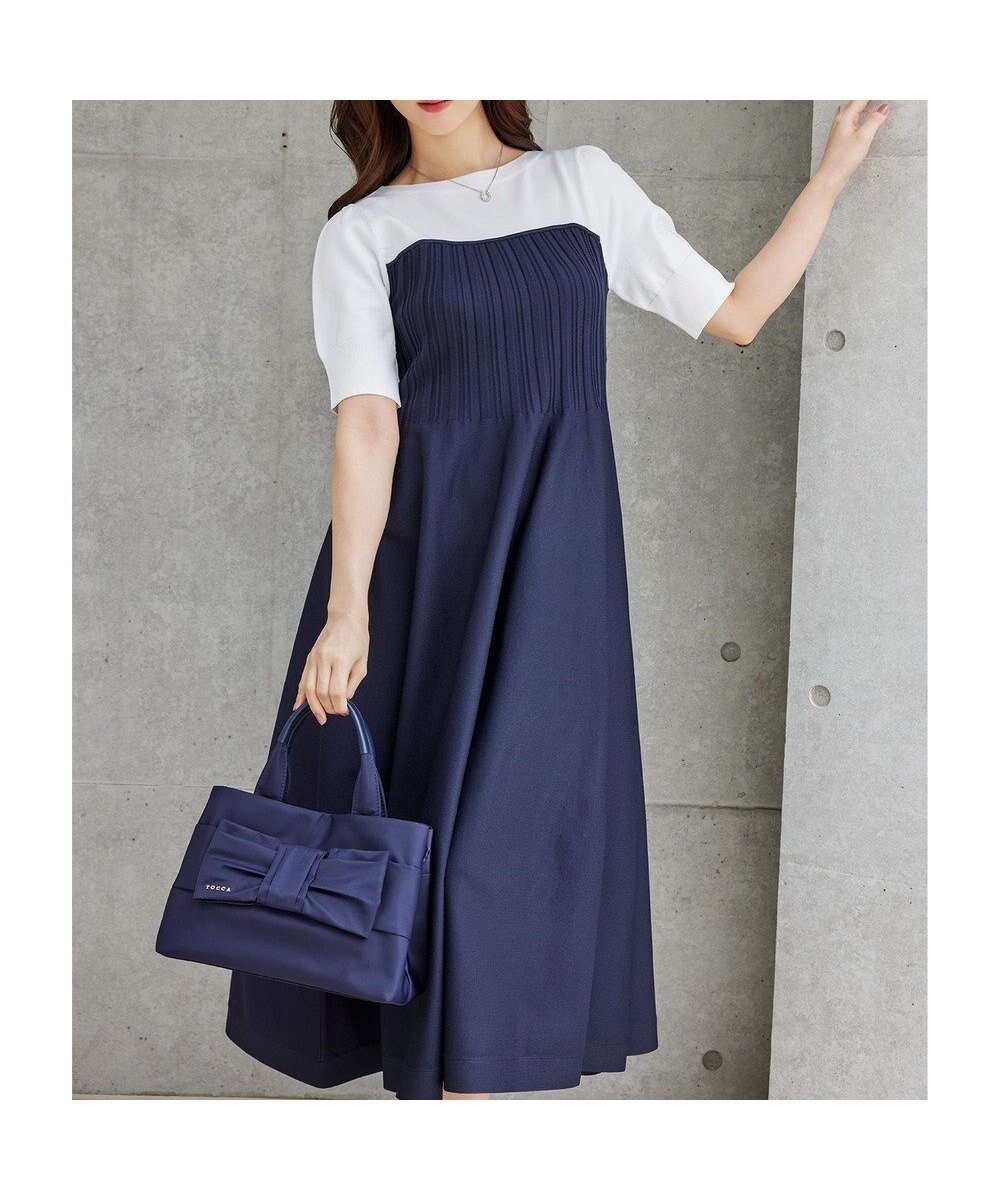 【トッカ/TOCCA】のBEA TOP KNIT DRESS ニットドレス インテリア・キッズ・メンズ・レディースファッション・服の通販 founy(ファニー) ファッション Fashion レディースファッション Fashion for Women ワンピース Dresses フォーマル・パーティードレス・結婚式用ドレス Elegant & Casual Dresses ニットワンピース Knit Dresses 2025年 2025 2025春夏・S/S Spring/Summer 2025 SS25 カーディガン Cardigan, Knitwear ジャケット Jacket, Outerwear ドレス Dress, One-Piece フィット Fit, Slim Fit フレア Flare, Flared リラックス Relax, Relaxed Fit 夏 Summer 春 Spring S/S・春夏 SS, Spring/Summer, Warm Season オフ×ネイビー|ID: prp329100004861418 ipo3291000000036030272