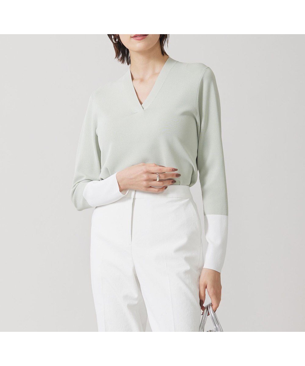 【アイシービー/iCB】の【WEB限定カラーあり・洗える】 シンセティックフルニードル Vネックプルオーバー インテリア・キッズ・メンズ・レディースファッション・服の通販 founy(ファニー) 　ファッション　Fashion　レディースファッション　Fashion for Women　トップス・カットソー　Cut & Sew Tops　ニット　Knit Tops & Sweaters　カジュアルプルオーバー・ニットトップス　Pullovers & Knit Tops / Casual Pullovers　Vネックトップス　V-Neck Tops / V-Cut Neckline Shirts　インナー　Innerwear　春　Spring　洗える　Machine Washable　カーディガン　Cardigan, Knitwear　抗菌　Antibacterial, Bacteria-Resistant　シンプル　Simple, Minimal　ジャケット　Jacket, Outerwear　ストレッチ　Stretch, Stretchy Fabric　セーター　Sweater, Knitwear　S/S・春夏　SS, Spring/Summer, Warm Season　おすすめ　Recommended / Our Picks　夏　Summer　2024年　2024　2024春夏・S/S　Spring/Summer 2024 SS24　エレガント 上品　Elegant　ピスタチオ×オフホワイト系[WEB限定]|ID: prp329100004861432 ipo3291000000036030694