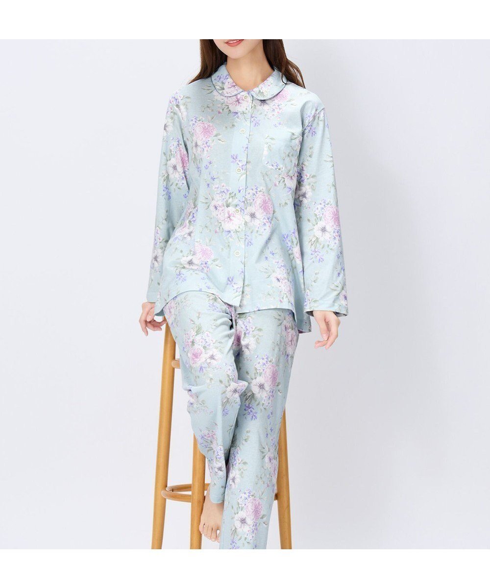 【ウィング/Wing】のパジャマ 長袖 長ズボン 綿100%(本体) 天竺素材 レディース EP7045 ウイング/ワコール インテリア・キッズ・メンズ・レディースファッション・服の通販 founy(ファニー) 　ファッション　Fashion　レディースファッション　Fashion for Women　トップス・カットソー　Cut & Sew Tops　センター　Center, Center Line　長袖　Long Sleeve, Full Sleeve　パジャマ　Pajamas, Sleepwear　プリント　Print, Printed Pattern　ボトム　Bottoms, Lower Wear　モチーフ　Motif, Design Theme　ロマンティック　Romantic, Feminine Style　サックス|ID: prp329100004861450 ipo3291000000036031162