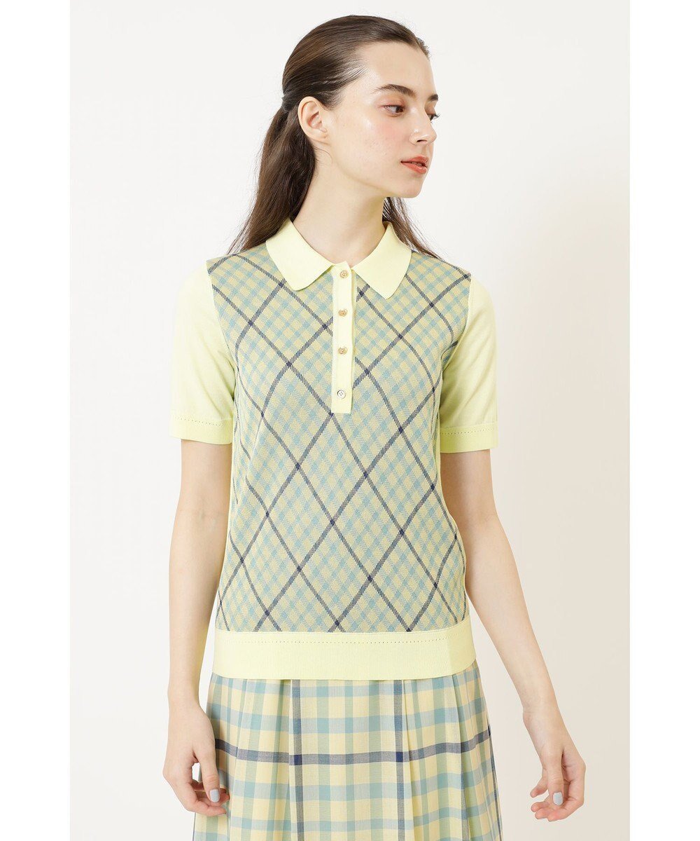 【ダックス/DAKS】のジャカードチェックニットポロ 人気、トレンドファッション・服の通販 founy(ファニー) 　ファッション　Fashion　レディースファッション　Fashion for Women　トップス・カットソー　Cut & Sew Tops　ニット　Knit Tops & Sweaters　おすすめ　Recommended / Our Picks　コンパクト　Compact, Small Size　シルク　Silk, 100% Silk　シルケット　Silket, Silky Cotton　ジャカード／ジャガード　Jacquard, Woven Pattern　セーター　Sweater, Knitwear　チェック　Check, Plaid, Tartan　エレガント 上品　Elegant　夏　Summer　春　Spring　S/S・春夏　SS, Spring/Summer, Warm Season　無地　Plain, Solid Color　秋　Autumn　A/W・秋冬　Autumn/Winter　 other-1|ID: prp329100004861504 ipo3291000000036033003