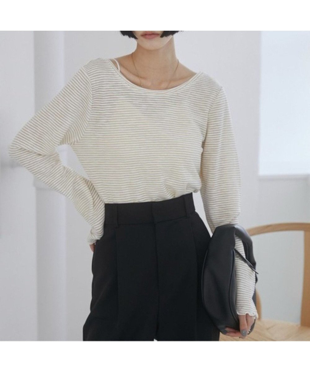 【ウィゴー/WEGO】の【ANGIE VINTAGE】シアーボーダーバックオープントップス インテリア・キッズ・メンズ・レディースファッション・服の通販 founy(ファニー) 　ファッション　Fashion　レディースファッション　Fashion for Women　トップス・カットソー　Cut & Sew Tops　シャツ・ブラウス・オフィスカジュアル　Elegant Blouses & Button-Ups　ロングTシャツ・Tシャツ　Longline T-Shirts & Tees　カットソー・ベーシックTシャツ　Cut-and-Sewn Tops / Stretch Tees & Basics　インナー　Innerwear　春　Spring　カットソー　Cut and Sewn Top　シアー　Sheer, See-Through　シンプル　Simple, Minimal　ジャケット　Jacket, Outerwear　スウェット / スエット　Sweatshirt, Sweatwear　スマホ　Smartphone, Mobile Device　スラックス　Slacks, Dress Pants　デニム　Denim, Jeans Material　トレンド　Trend, Trending Now　長袖　Long Sleeve, Full Sleeve　ベーシック　Basic, Essential　ボーダー　Border, Stripe　ポケット　Pocket, Pocket Detail　ミックス　Mix, Mixed Style　ロング　Long, Long-Length　S/S・春夏　SS, Spring/Summer, Warm Season　おすすめ　Recommended / Our Picks　夏　Summer　2025年　2025　2025春夏・S/S　Spring/Summer 2025 SS25　ベージュボーダー|ID: prp329100004861530 ipo3291000000036033642