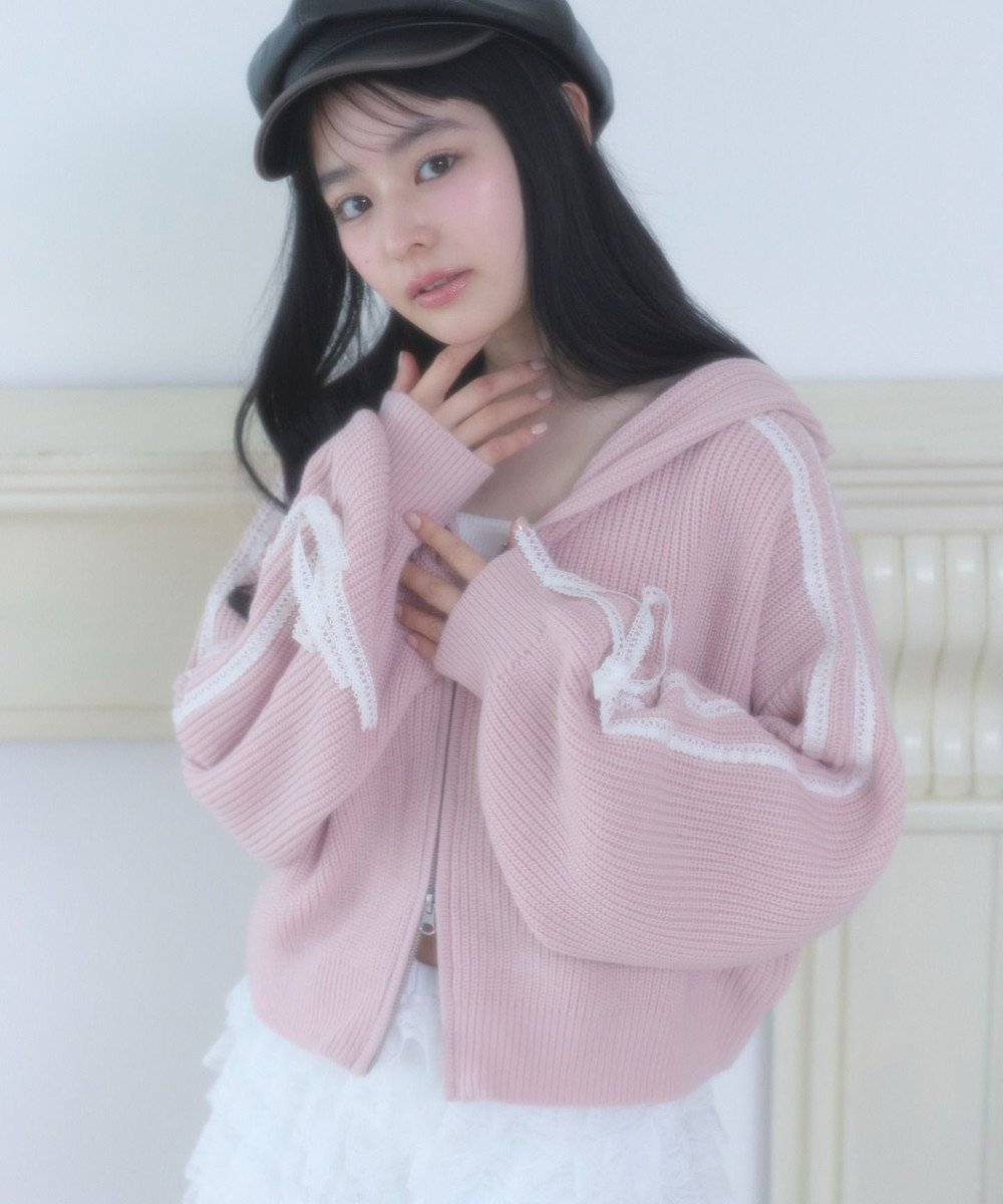 【ウィゴー/WEGO】のレースリボンニットパーカー 人気、トレンドファッション・服の通販 founy(ファニー) 　ファッション　Fashion　レディースファッション　Fashion for Women　トップス・カットソー　Cut & Sew Tops　ニット　Knit Tops & Sweaters　レディースパーカー・カジュアルフーディー　Casual Hoodies & Sweatshirts　インナー　Innerwear　春　Spring　秋　Autumn　カーディガン　Cardigan, Knitwear　キャミ　Camisole, Cami Top　コンパクト　Compact, Small Size　ショート　Short, Short Length　スマホ　Smartphone, Mobile Device　タンク　Tank Top, Sleeveless Top　デニム　Denim, Jeans Material　トレンド　Trend, Trending Now　バランス　Balance, Style Balance　バレエ　Ballet, Ballet Style　パーカー　Hoodie, Parka　フェミニン　Feminine, Girly　羽織　Haori, Light Jacket　ミニスカート　Mini Skirt, Short Skirt　リボン　Ribbon, Bow　レース　Lace, Lace Fabric　ロング　Long, Long-Length　冬　Winter / This Winter　S/S・春夏　SS, Spring/Summer, Warm Season　おすすめ　Recommended / Our Picks　夏　Summer　 other-1|ID: prp329100004861536 ipo3291000000036033803