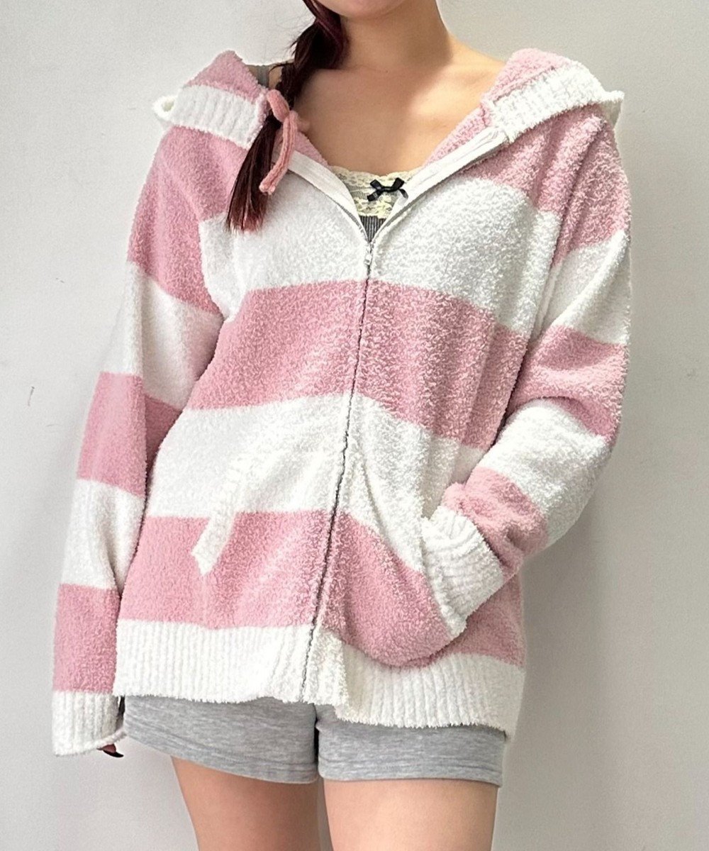 【ウィゴー/WEGO】のボーダーZIPパーカー インテリア・キッズ・メンズ・レディースファッション・服の通販 founy(ファニー) 　ファッション　Fashion　レディースファッション　Fashion for Women　トップス・カットソー　Cut & Sew Tops　レディースパーカー・カジュアルフーディー　Casual Hoodies & Sweatshirts　お家時間・ステイホーム　Stay Home / At Home　スマホ　Smartphone, Mobile Device　パジャマ　Pajamas, Sleepwear　パーカー　Hoodie, Parka　ボーダー　Border, Stripe　ポケット　Pocket, Pocket Detail　ピンク|ID: prp329100004861548 ipo3291000000036034245